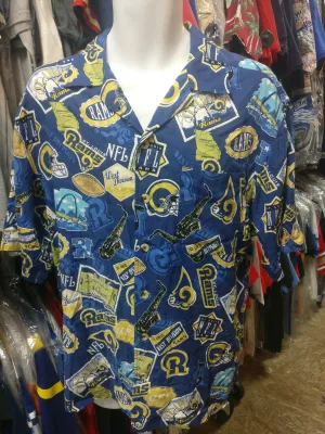Vintage ST. LOUIS RAMS NFL Rayon Hawaiian Shirt M