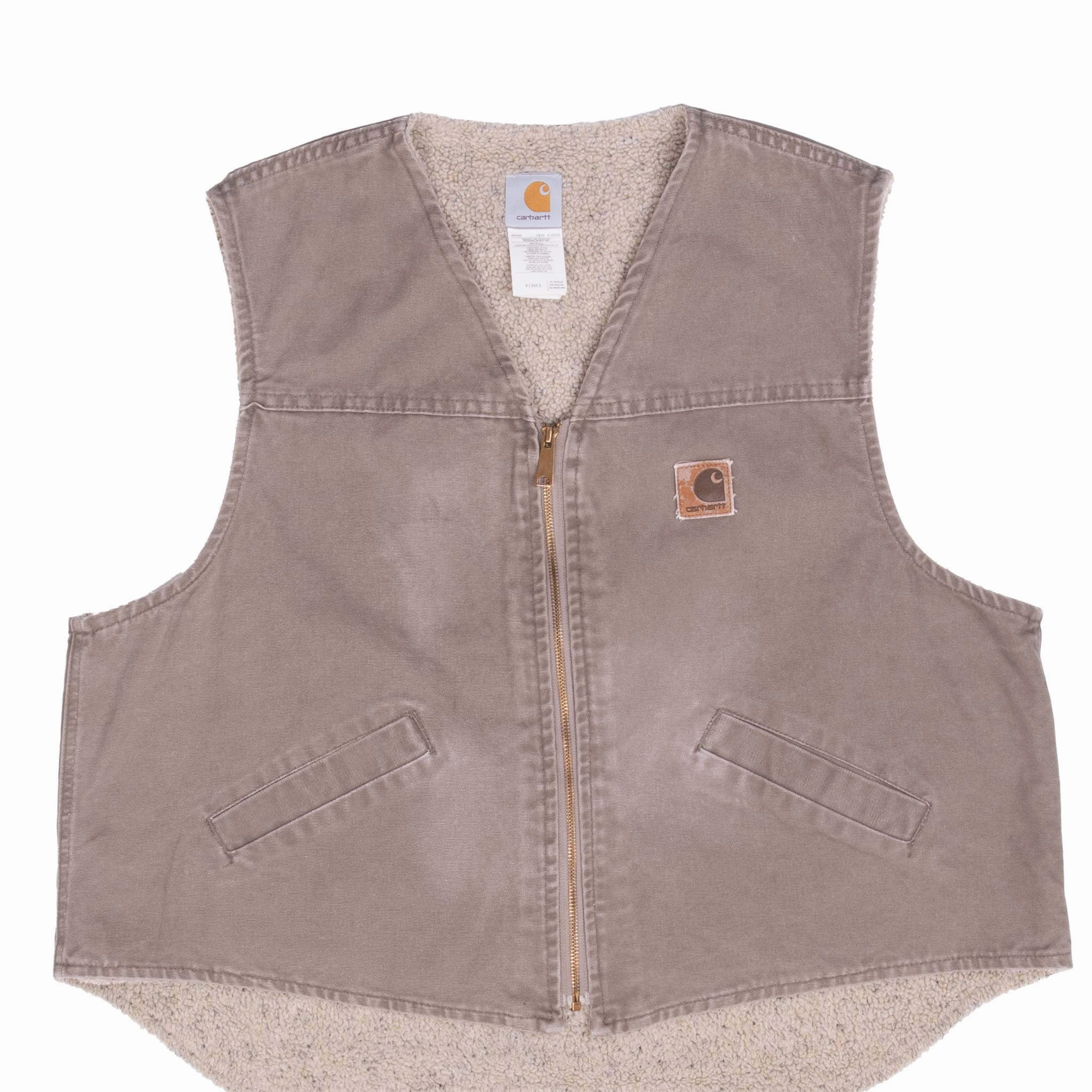 VINTAGE CARHARTT SHERPA LINED BEIGE VEST JACKET V13DES 2XL