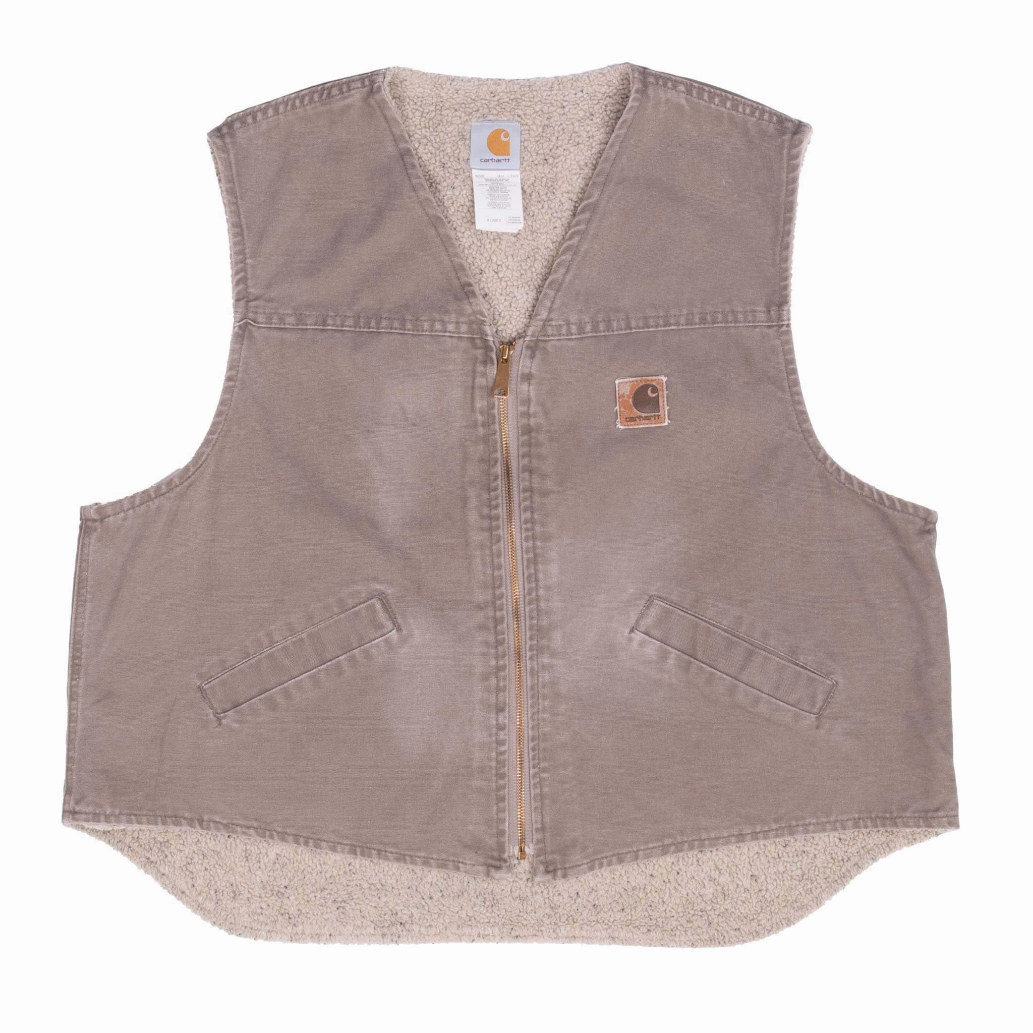 VINTAGE CARHARTT SHERPA LINED BEIGE VEST JACKET V13DES 2XL