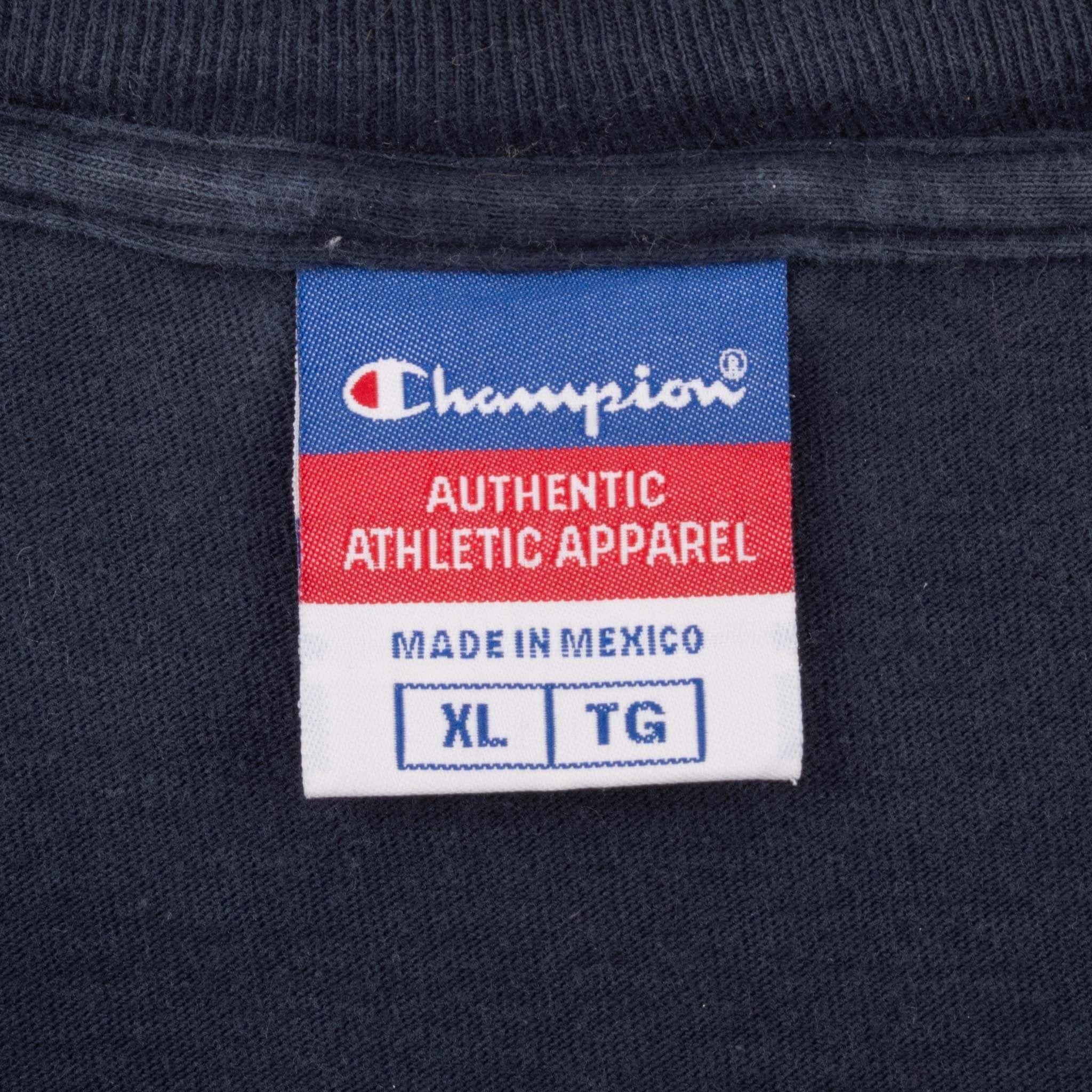 VINTAGE CHAMPION EMBROIDERED LONG SLEEVE BLUE TEE SHIRT 2000S XL