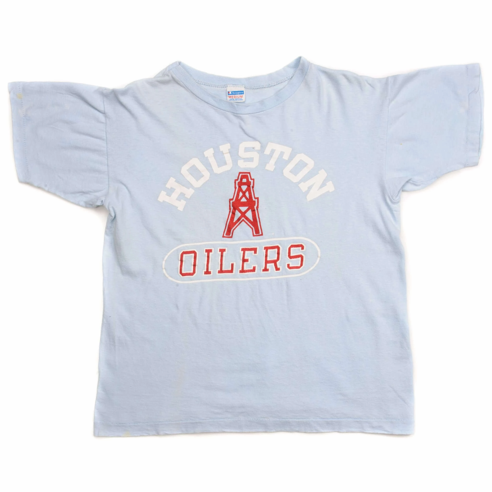 VINTAGE CHAMPION NFL HOUSTON OILERS TEE SHIRT 1969-EARLY 1980S SIZE MEDIUM MADE IN USA
