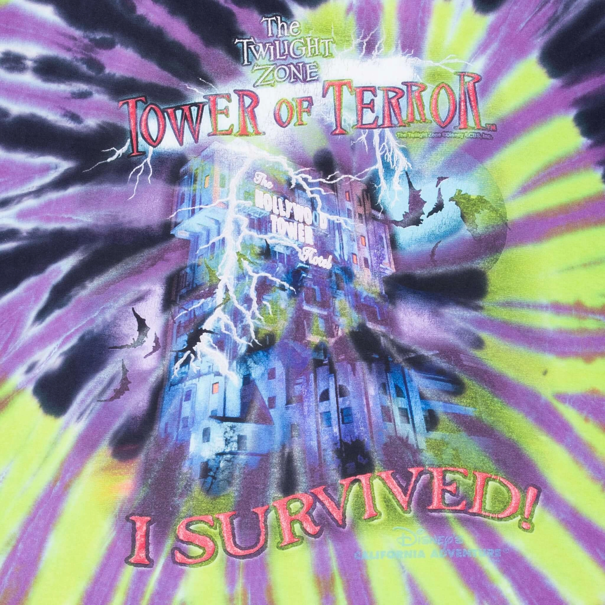 VINTAGE DISNEY HOLLYWOOD TOWER OF TERROR 1990S TIE DYE TEE SHIRT 2XL