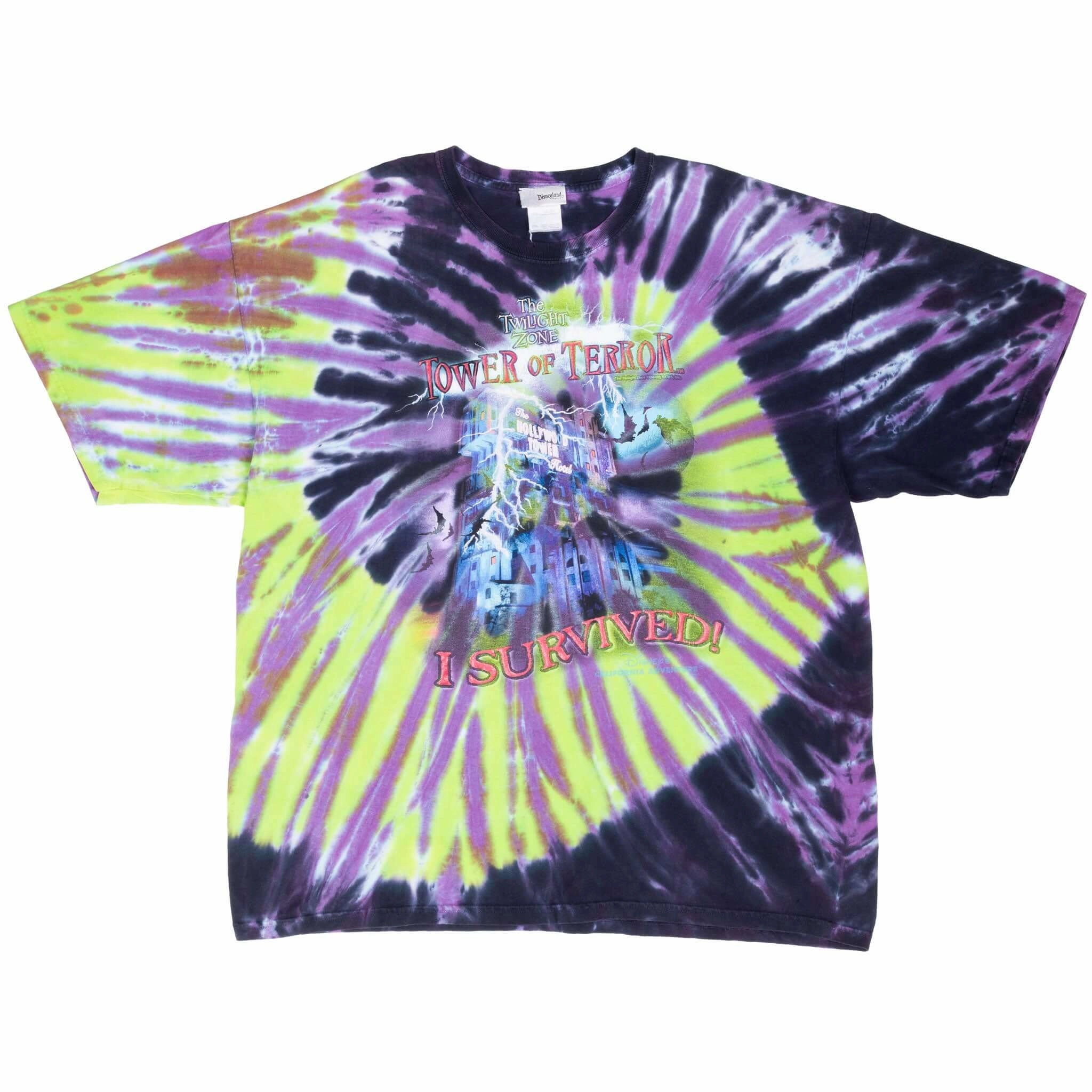 VINTAGE DISNEY HOLLYWOOD TOWER OF TERROR 1990S TIE DYE TEE SHIRT 2XL