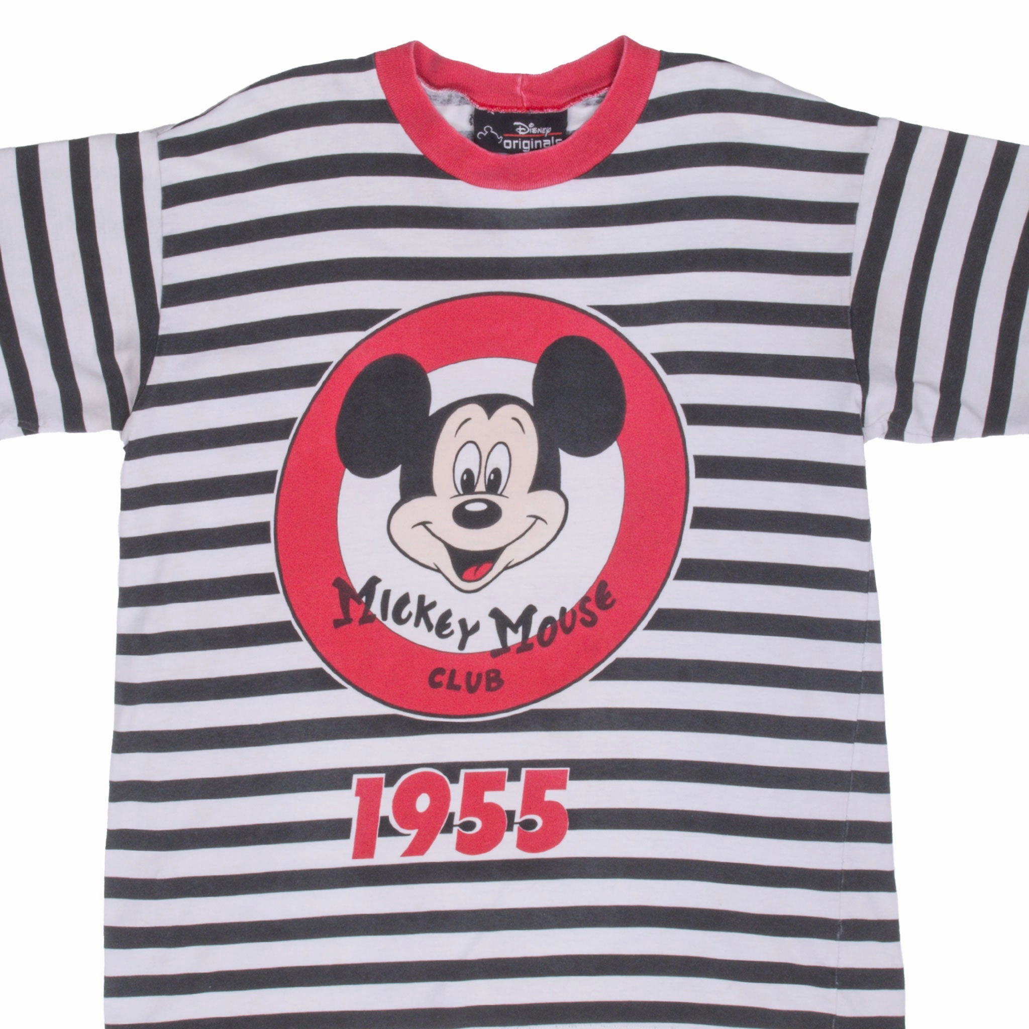 VINTAGE DISNEY MICKEY MOUSE CLUB 1955 STRIPPED TEE SHIRT 1990S LARGE