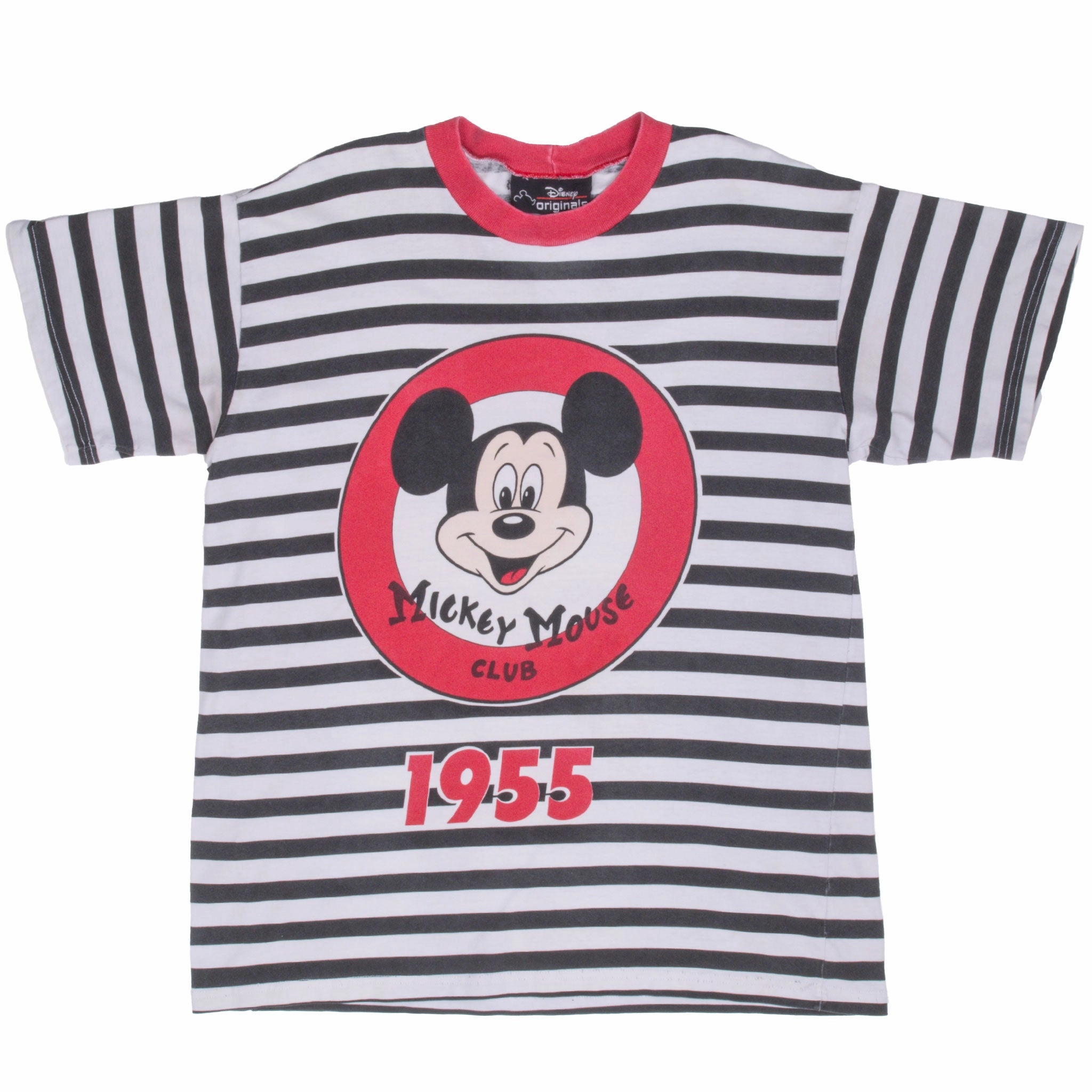 VINTAGE DISNEY MICKEY MOUSE CLUB 1955 STRIPPED TEE SHIRT 1990S LARGE