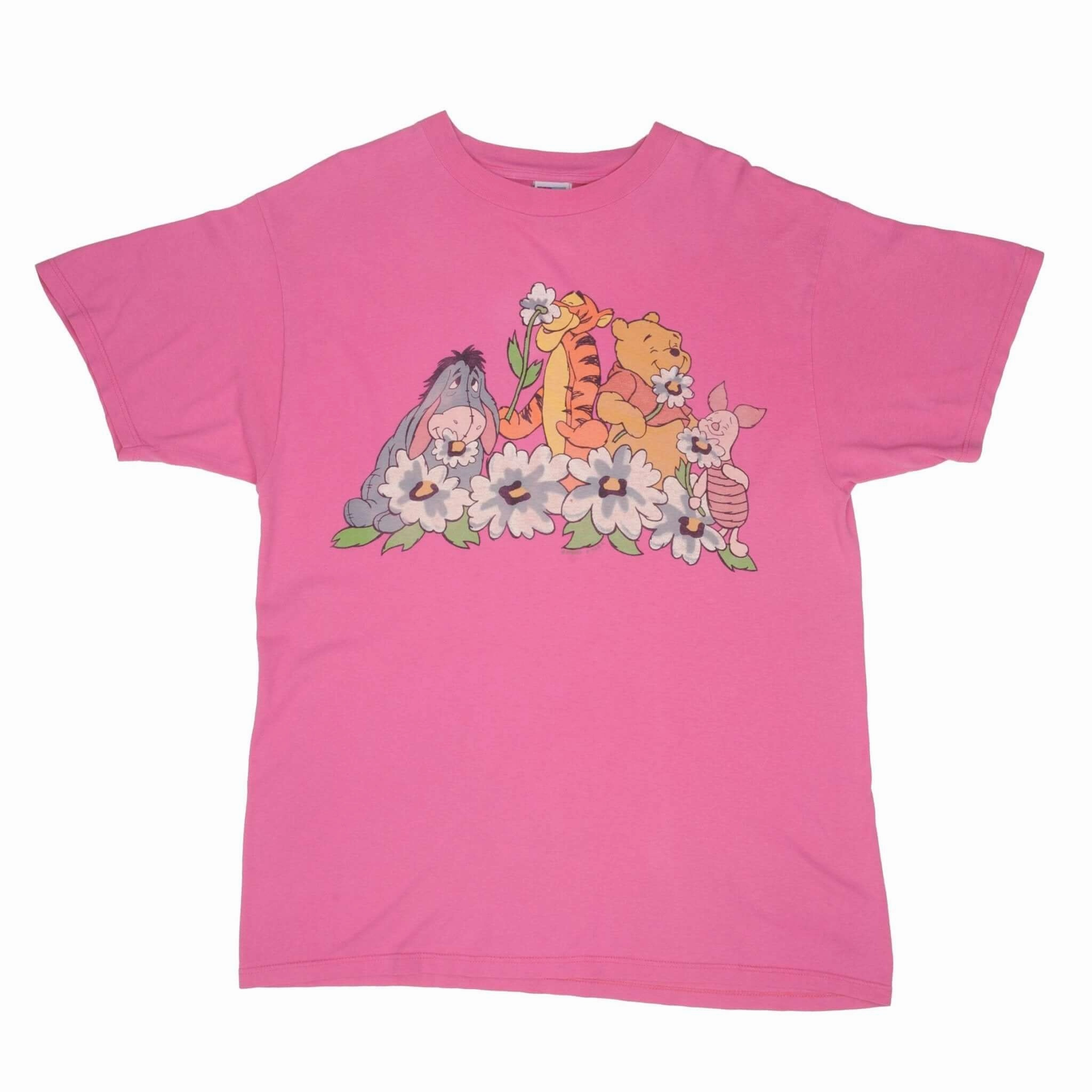 VINTAGE DISNEY WINNIE THE POOH FLOWER 1990S PINK TEE SHIRT SIZE XL