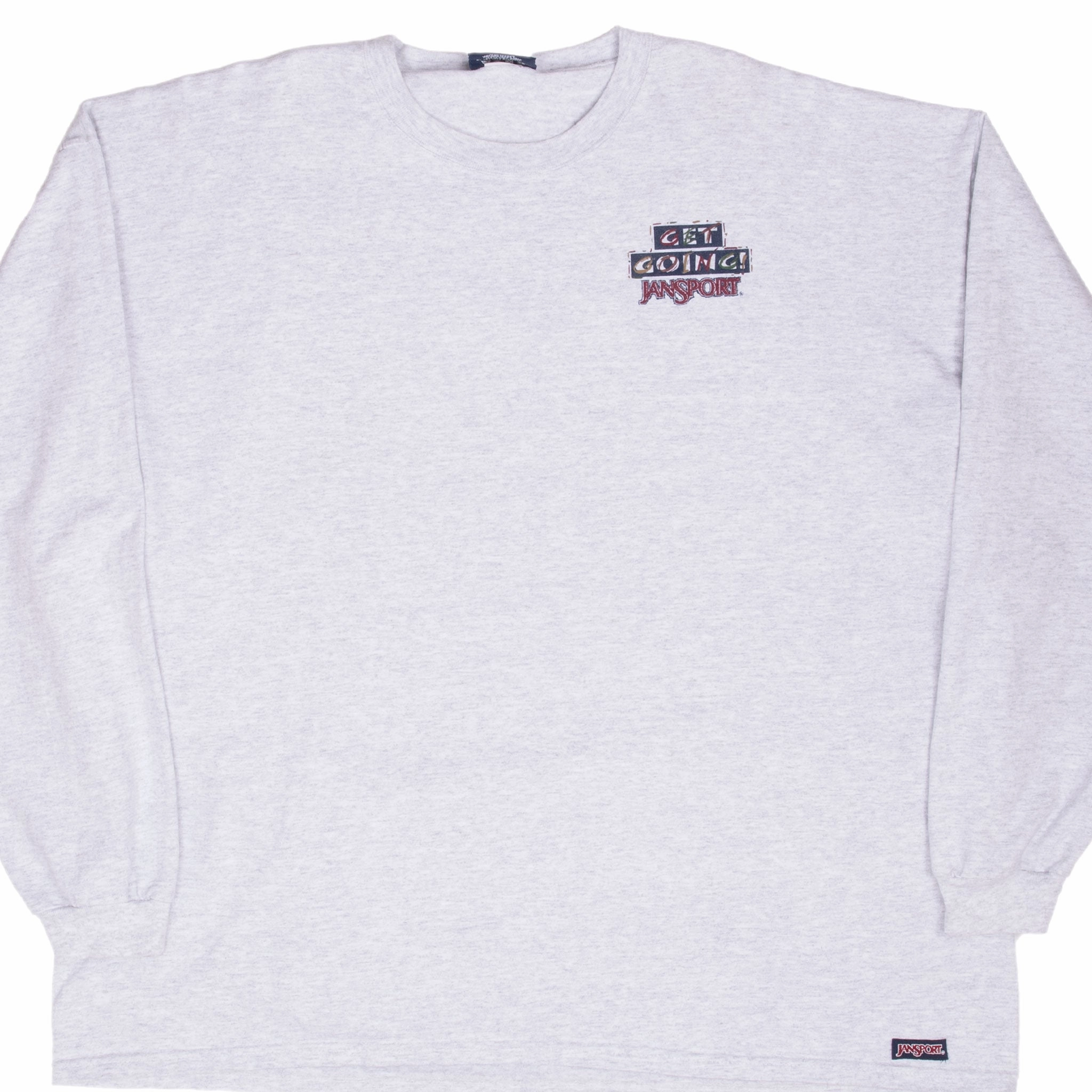 VINTAGE JANSPORT GET GOING GREY LONG SLEEVE TEE SHIRT 1990S 2XL MADE IN USA
