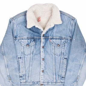 VINTAGE LEVIS SHERPA TRUCKER BLUE DENIM JACKET 1980S SIZE 46R MADE IN USA