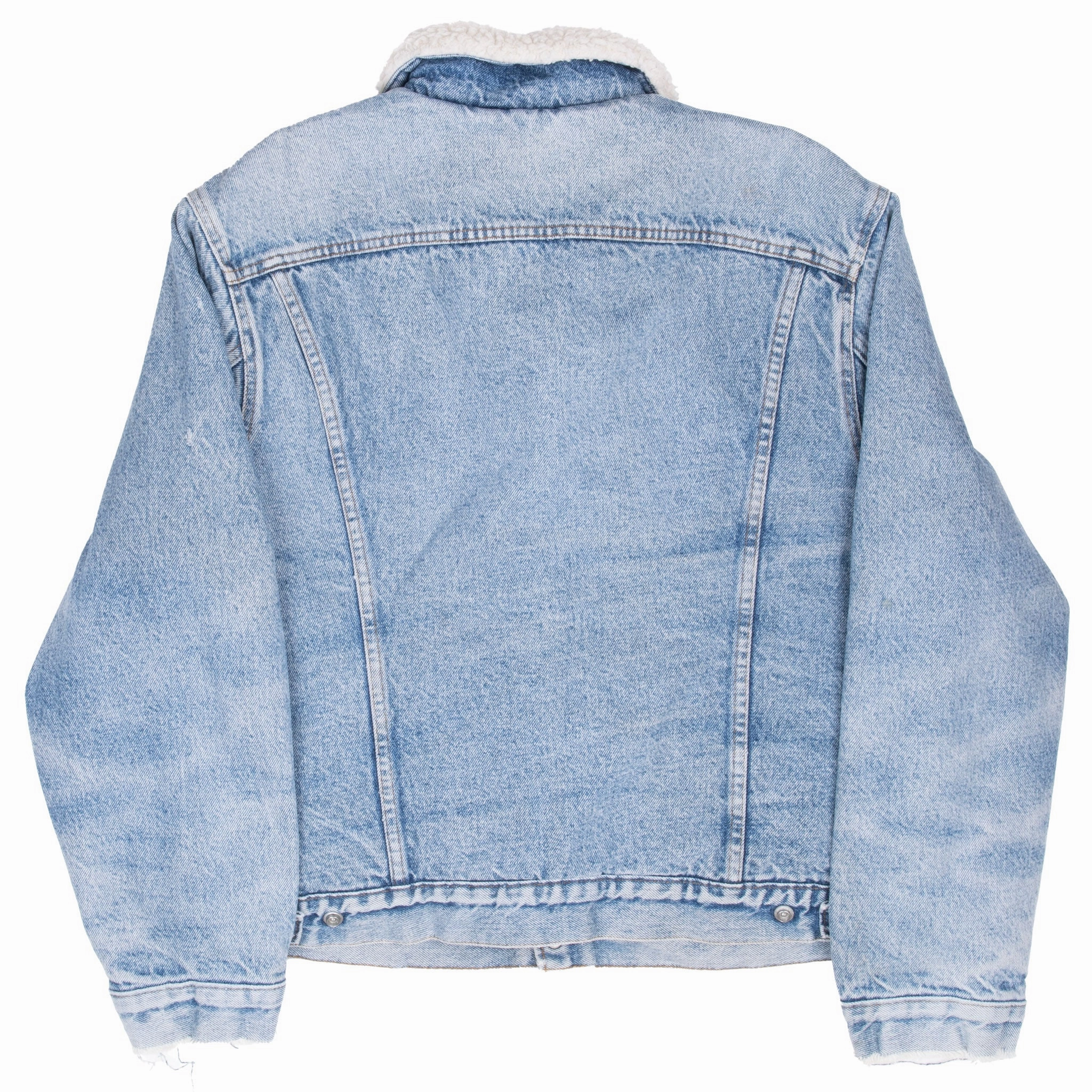 VINTAGE LEVIS SHERPA TRUCKER BLUE DENIM JACKET 1980S SIZE 46R MADE IN USA