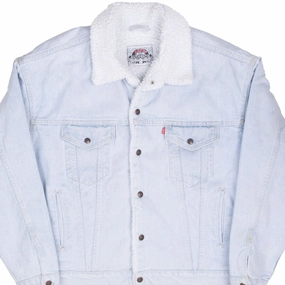VINTAGE LEVIS SHERPA TRUCKER BLUE LIGHT WASH DENIM JACKET 1980S LARGE MADE USA