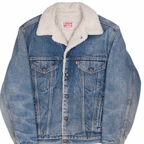 VINTAGE LEVIS SHERPA TRUCKER DENIM JACKET 1980S SIZE 34R XS MADE IN USA