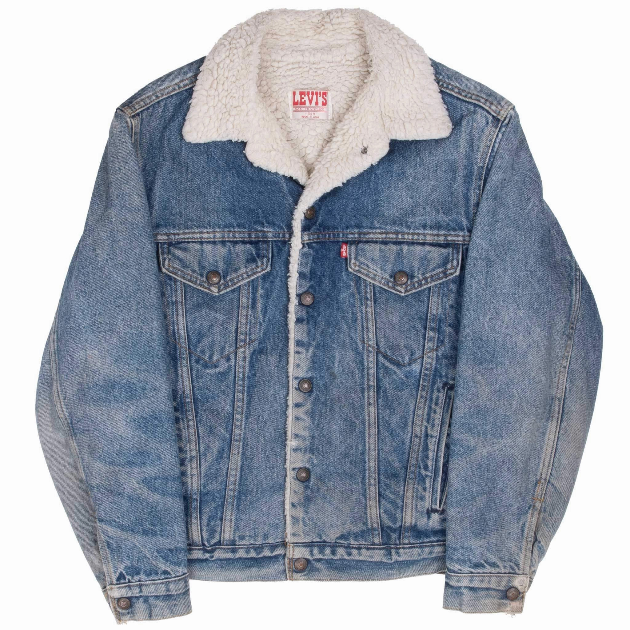 VINTAGE LEVIS SHERPA TRUCKER DENIM JACKET 1980S SIZE 34R XS MADE IN USA