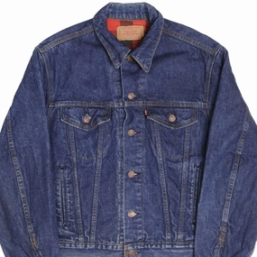 VINTAGE LEVIS TYPE 3 PLAID LINED DENIM JACKET 4 POCKETS 1980S SZE 42 MADE USA