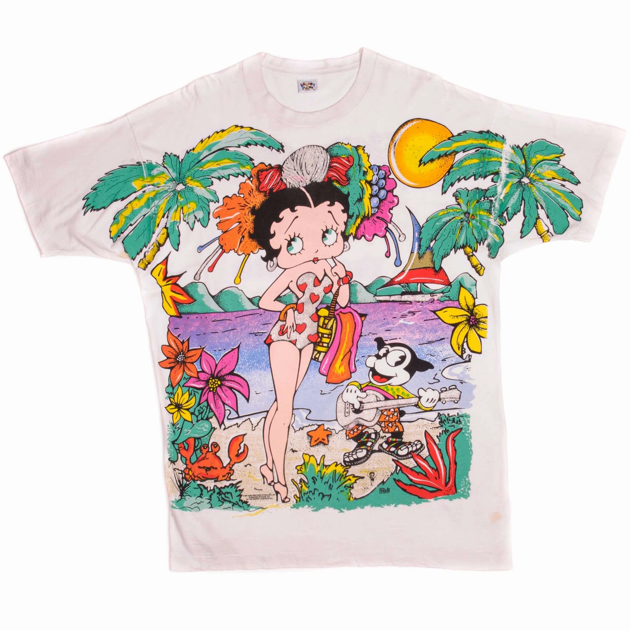 VINTAGE LOONEY TUNES BETTY BOOP ALL OVER PRINT TEE SHIRT 1994 SIZE XL MADE IN USA