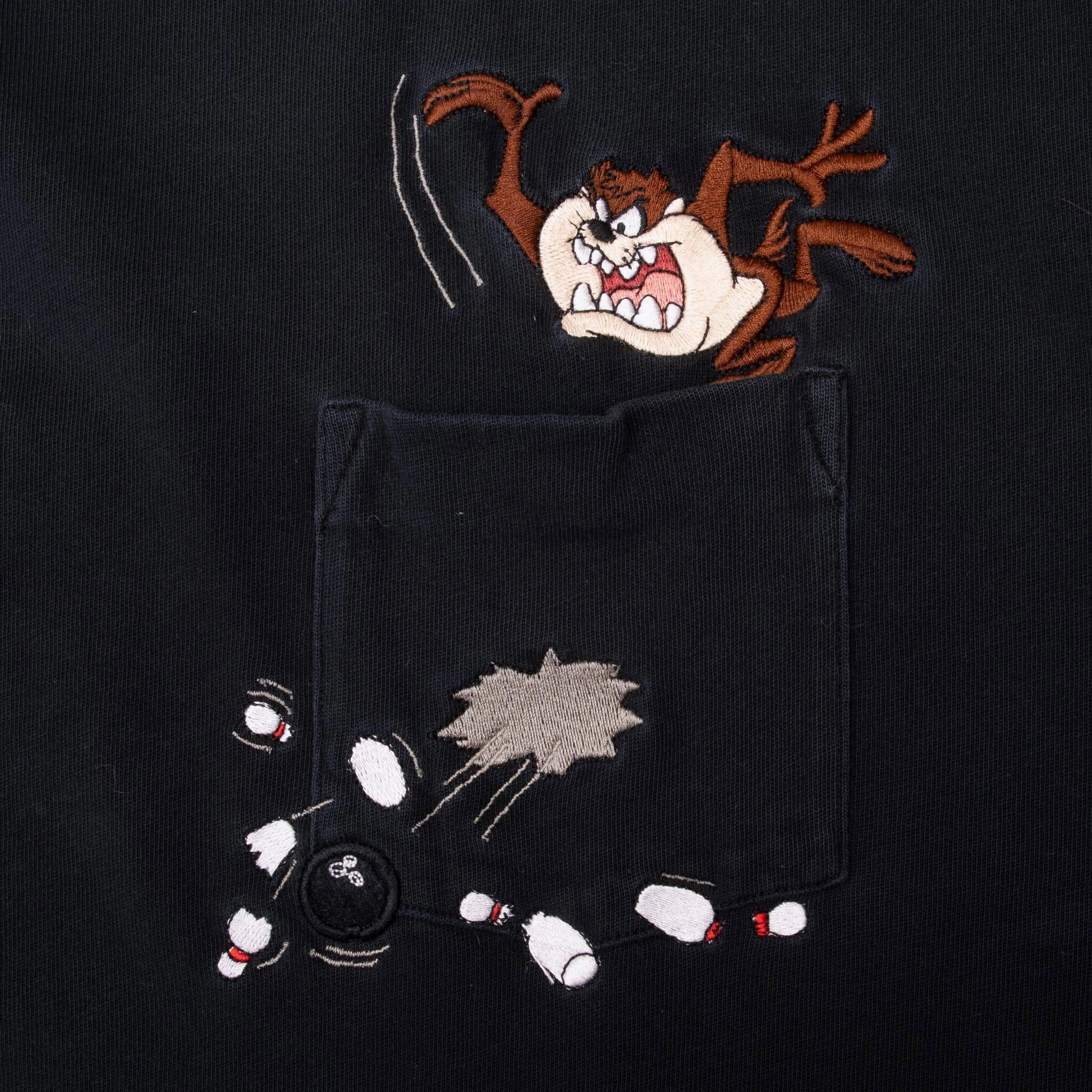 VINTAGE LOONEY TUNES TAZ BOWLING EMBROIDERED POCKET TEE SHIRT 1990S 2XL