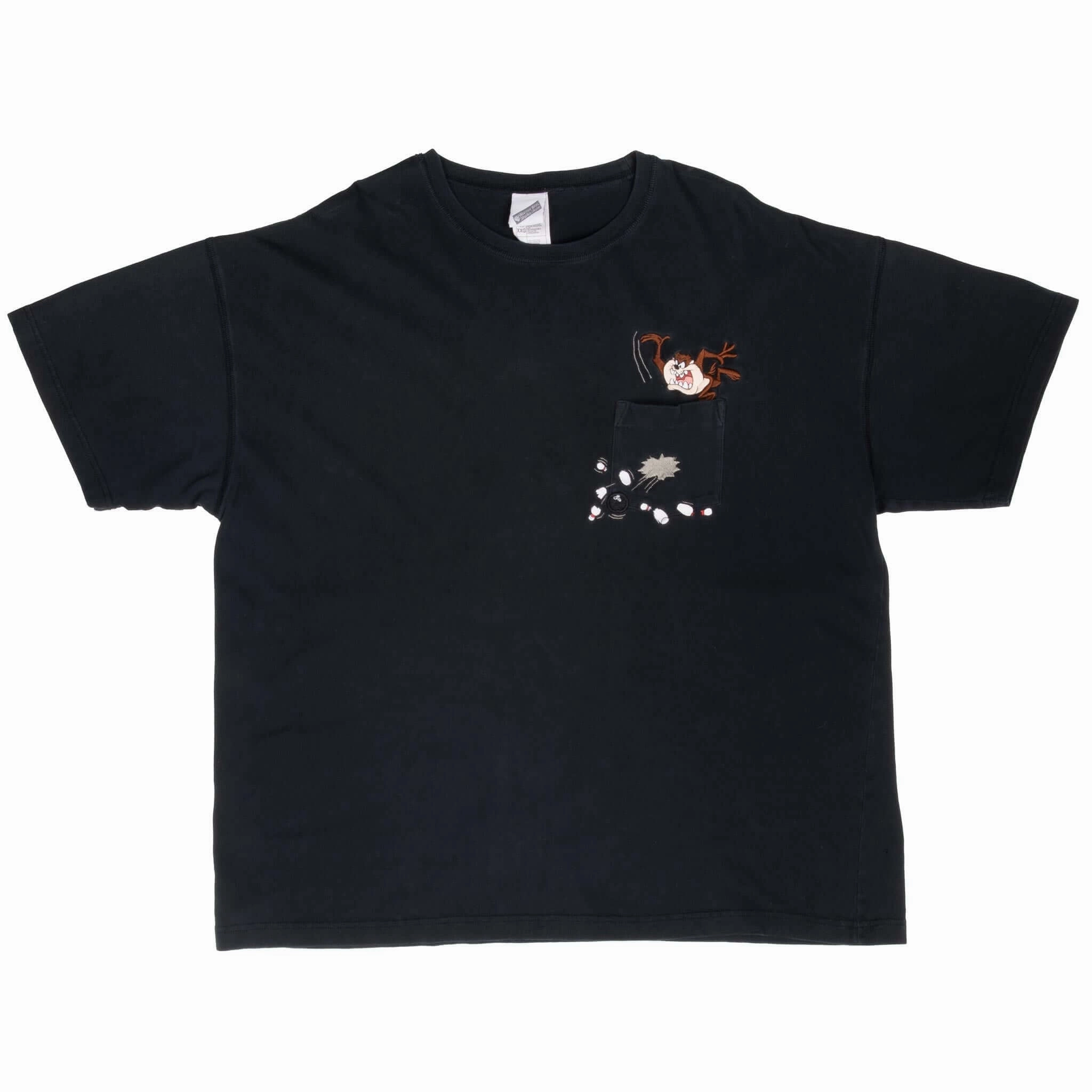 VINTAGE LOONEY TUNES TAZ BOWLING EMBROIDERED POCKET TEE SHIRT 1990S 2XL