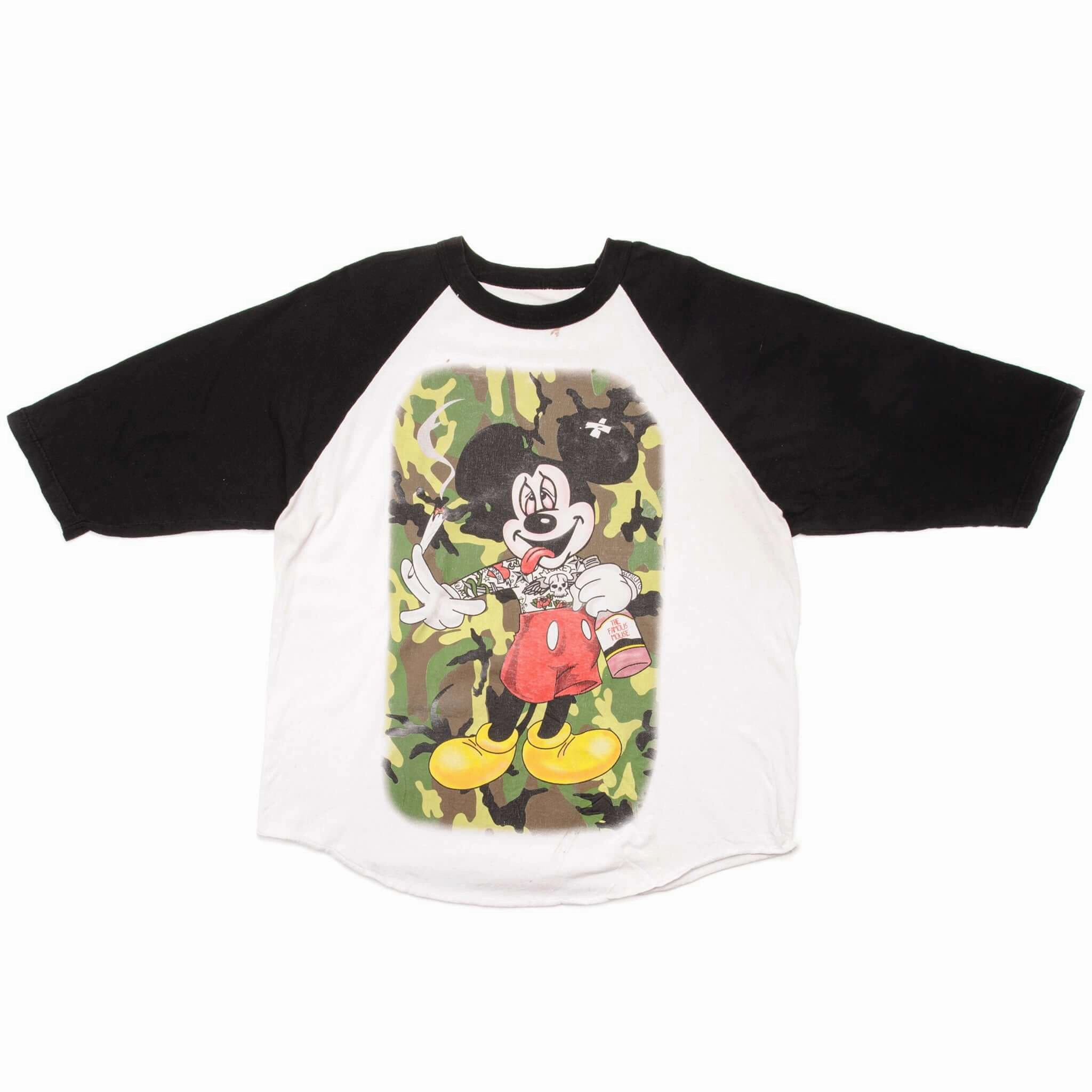 VINTAGE MICKEY MOUSE BOOTLEG DRUNK AND HIGH RAGLAN TEE SHIRT 1980s SIZE XL