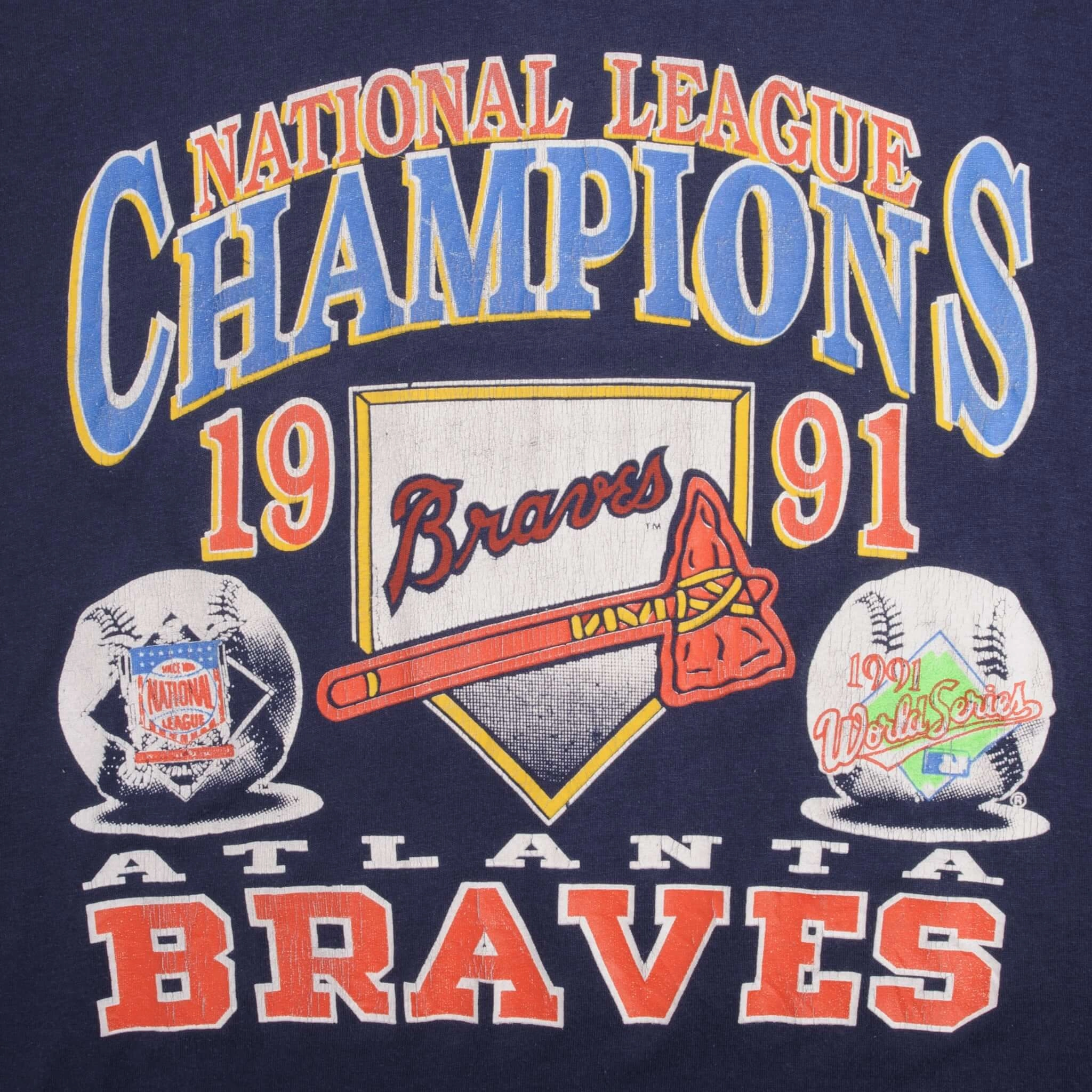 VINTAGE MLB ATLANTA BRAVES CHAMPIONS 1991 TEE SHIRT MEDIUM MADE IN USA