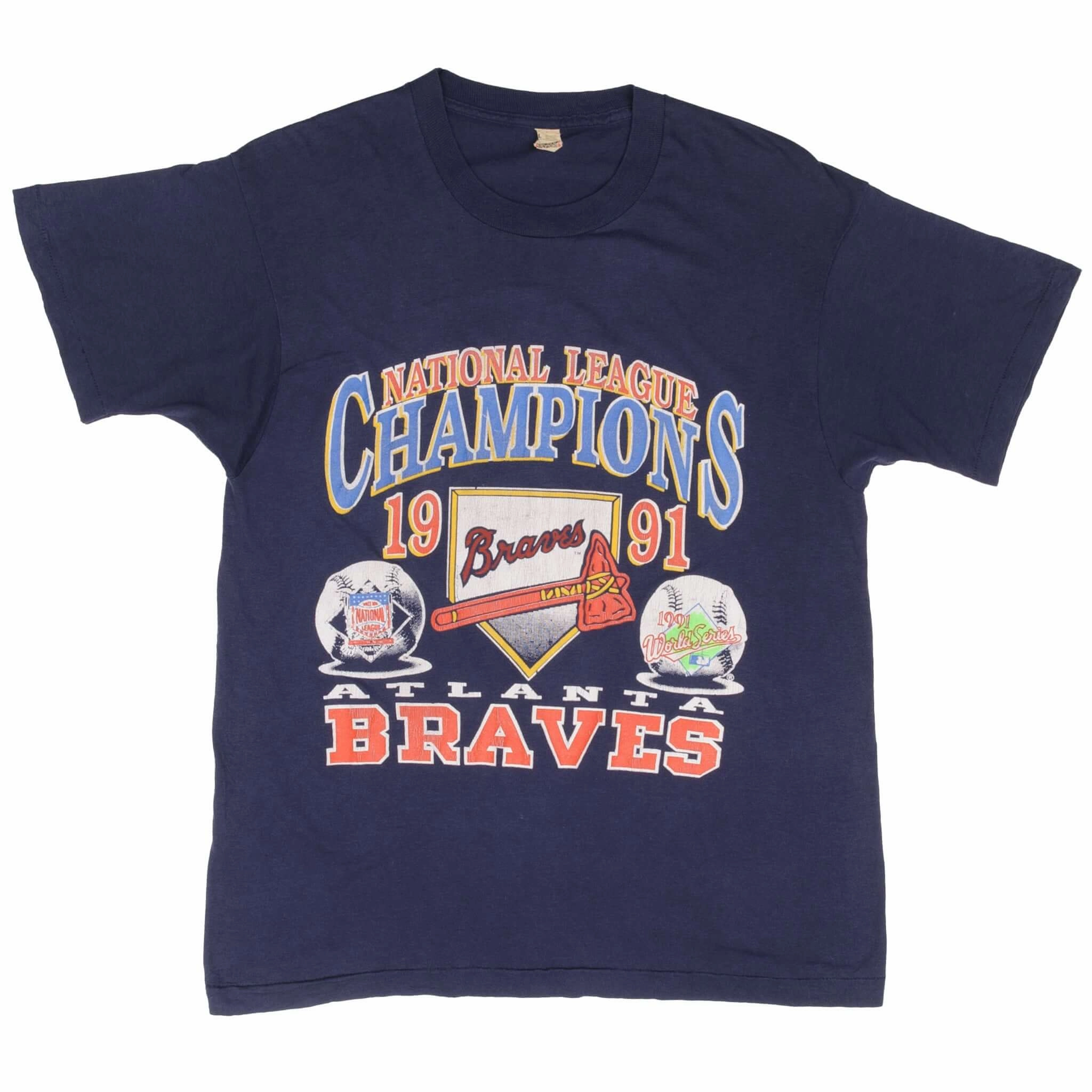 VINTAGE MLB ATLANTA BRAVES CHAMPIONS 1991 TEE SHIRT MEDIUM MADE IN USA