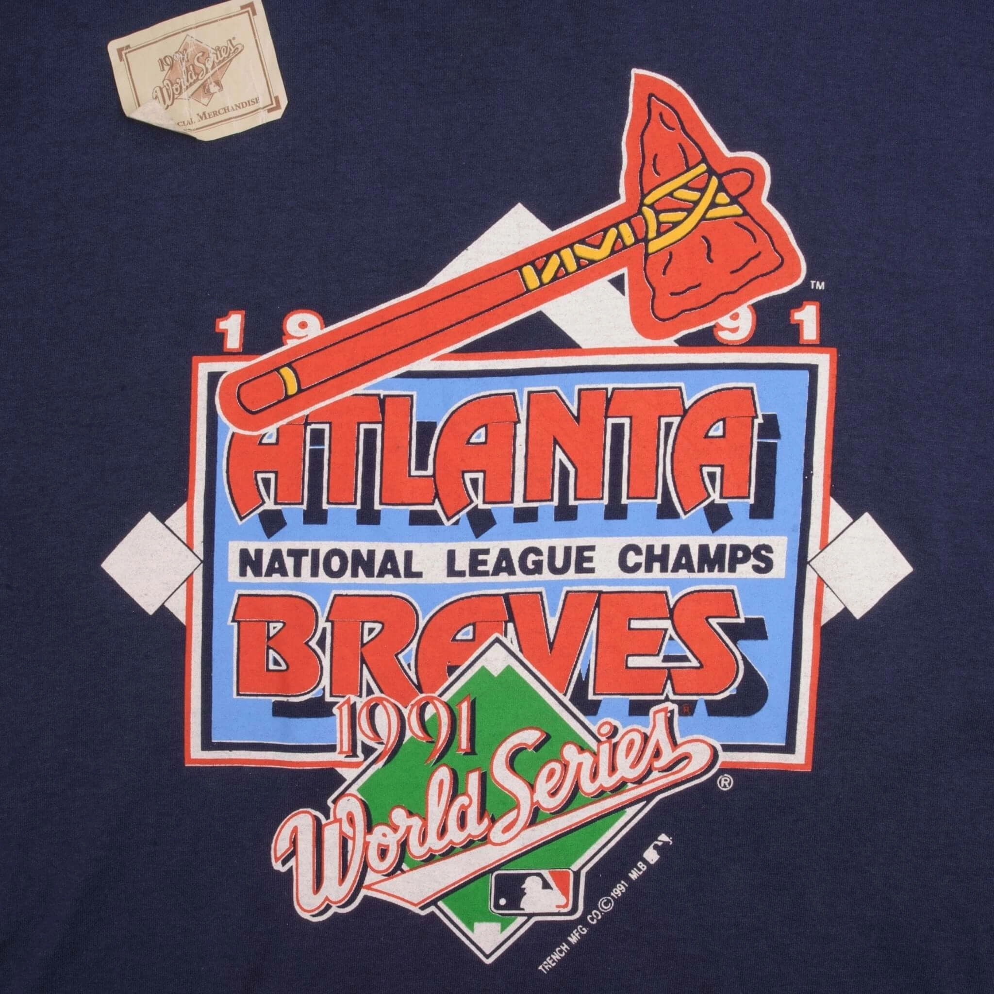VINTAGE MLB ATLANTA BRAVES CHAMPIONS 1991 TEE SHIRT MEDIUM MADE USA DEADSTOCK
