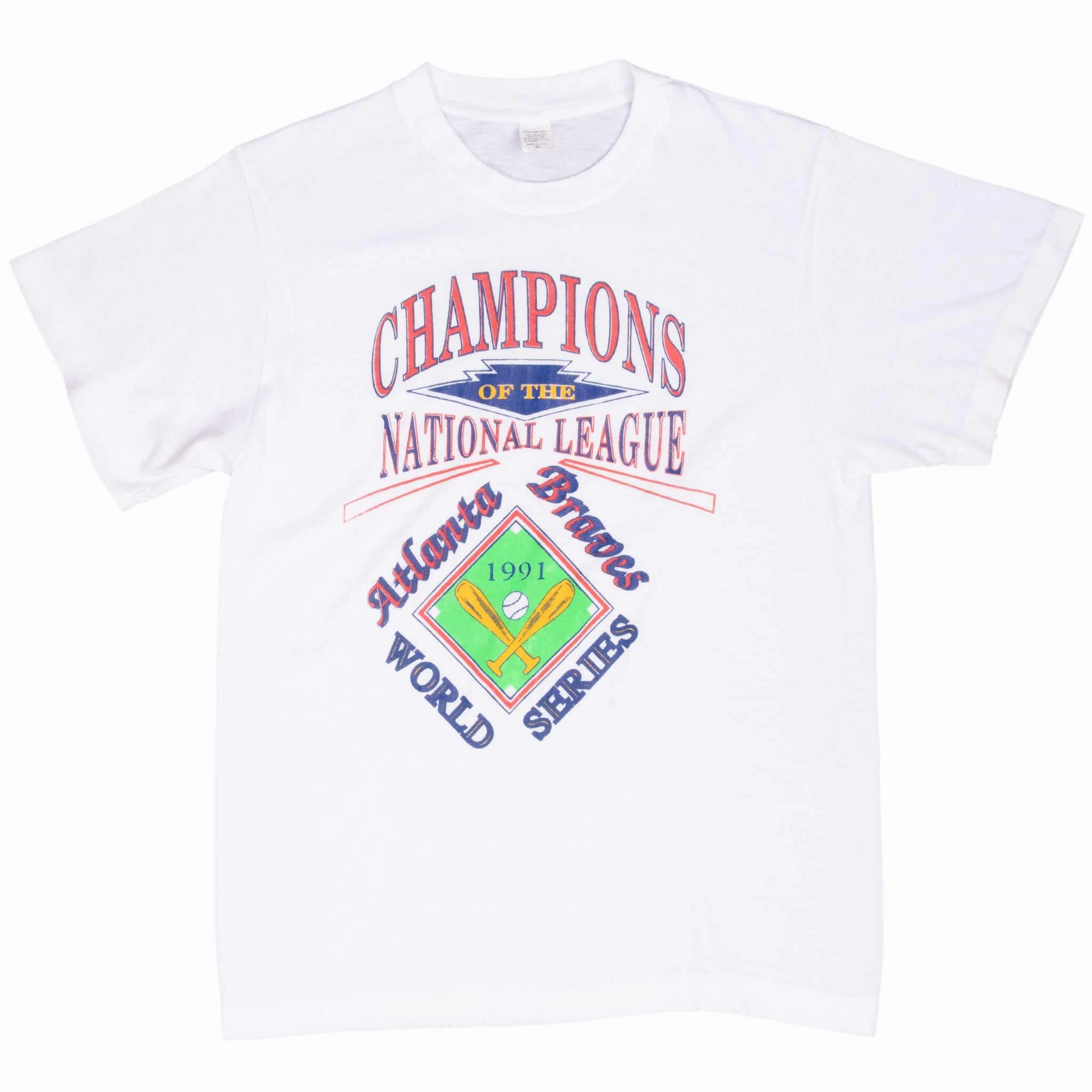 VINTAGE MLB ATLANTA BRAVES NATIONAL LEAGUE 1991 CHAMPS TEE SHIRT MEDIUM MADE USA