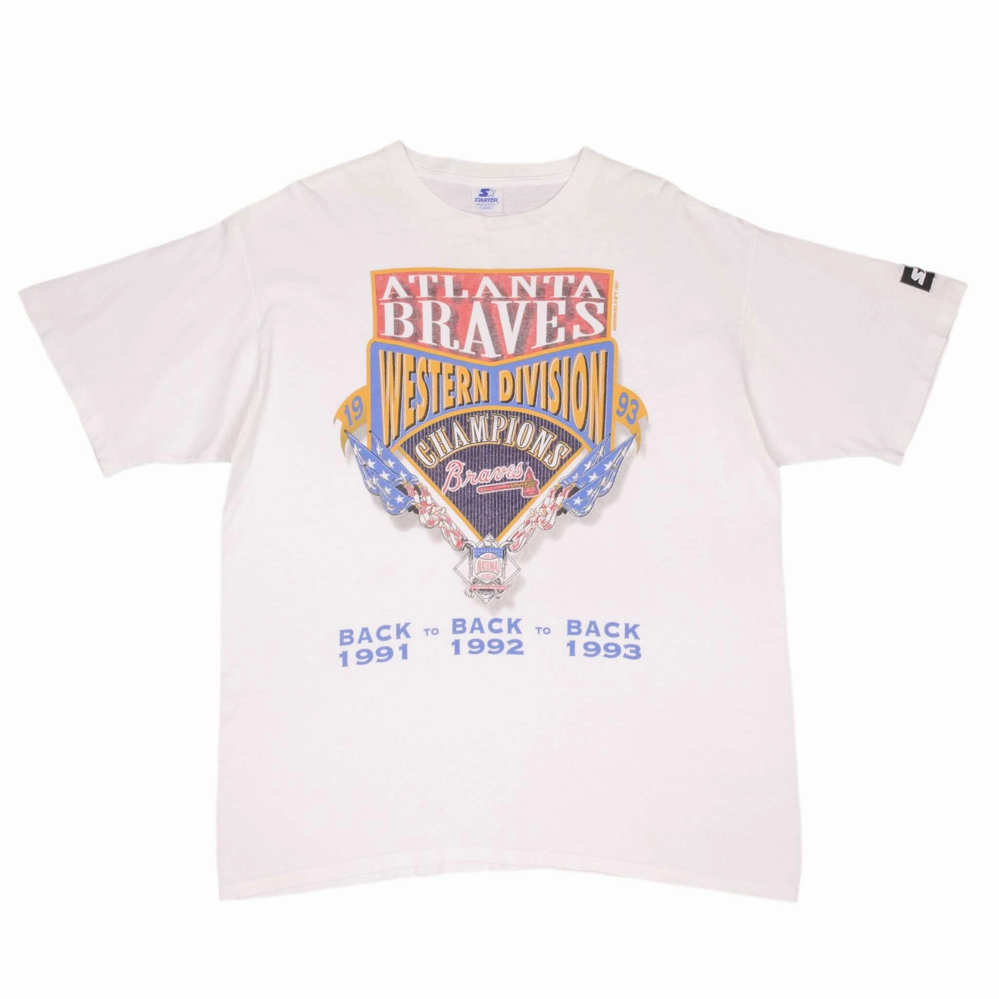 VINTAGE MLB ATLANTA BRAVES WESTERN DIV CHAMPIONS 1993 TEE SHIRT XL MADE IN USA