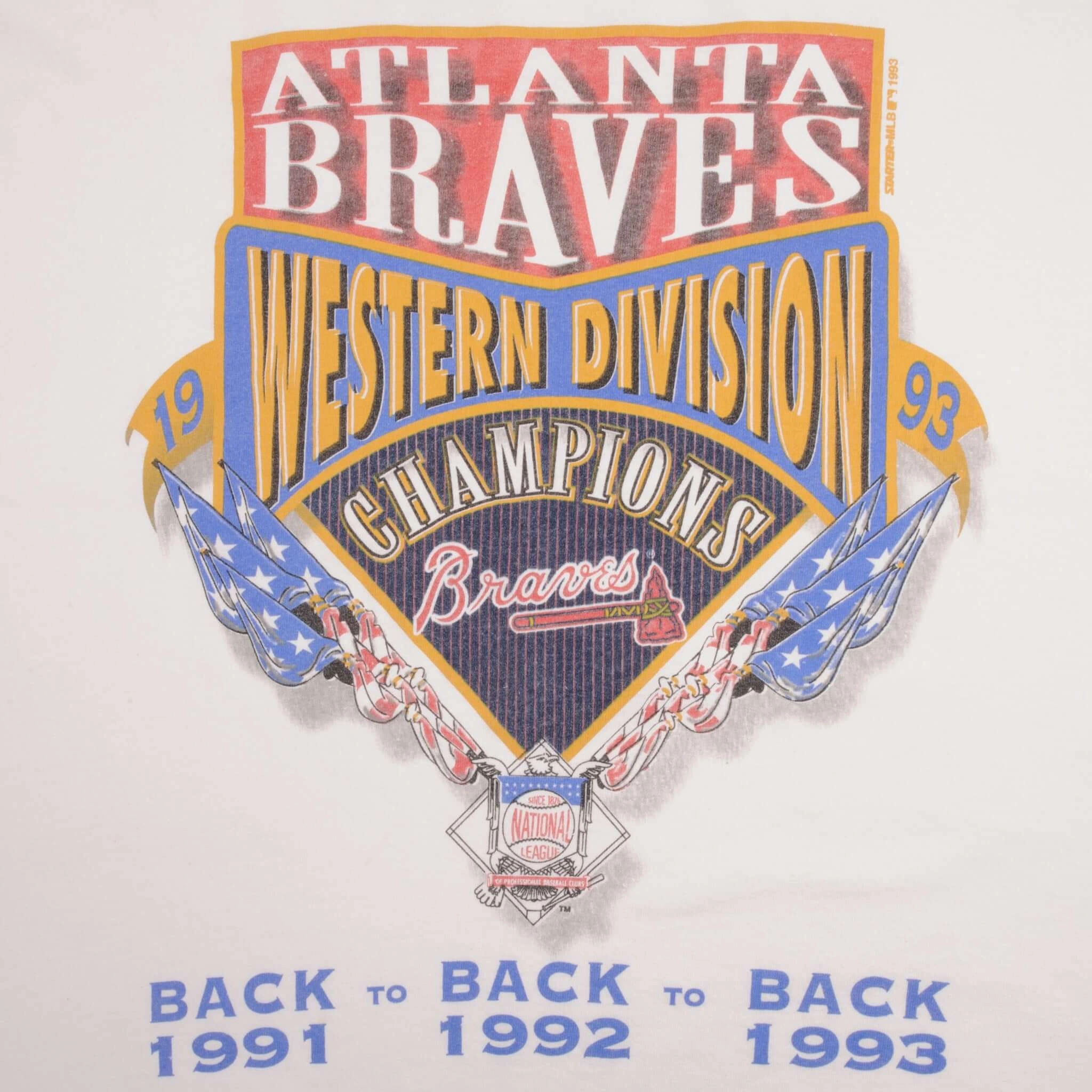 VINTAGE MLB ATLANTA BRAVES WESTERN DIV CHAMPIONS 1993 TEE SHIRT XL MADE IN USA