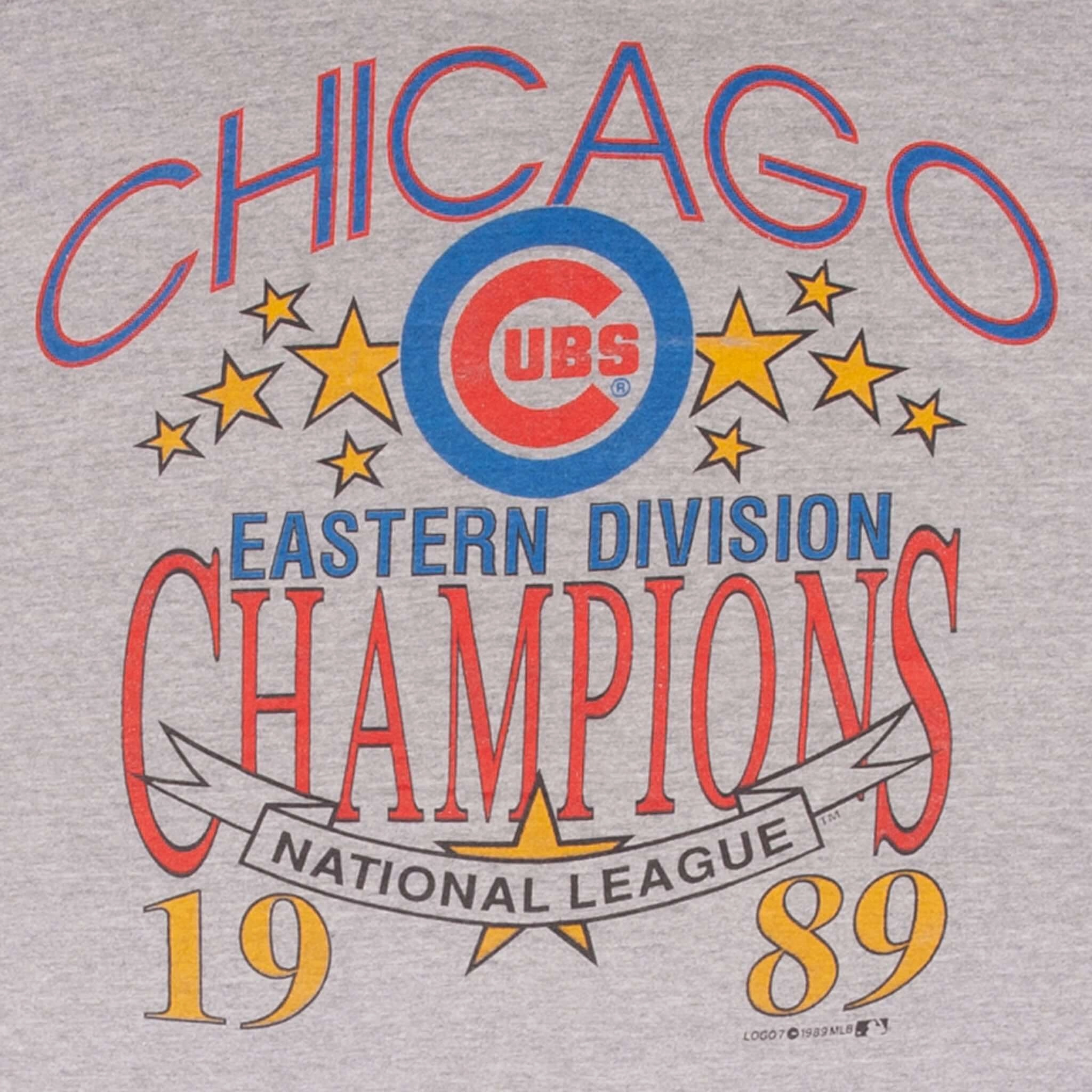 VINTAGE MLB CHICAGO CUBS EASTERN DIVISION CHAMPS 1989 TEE SHIRT LARGE MADE USA