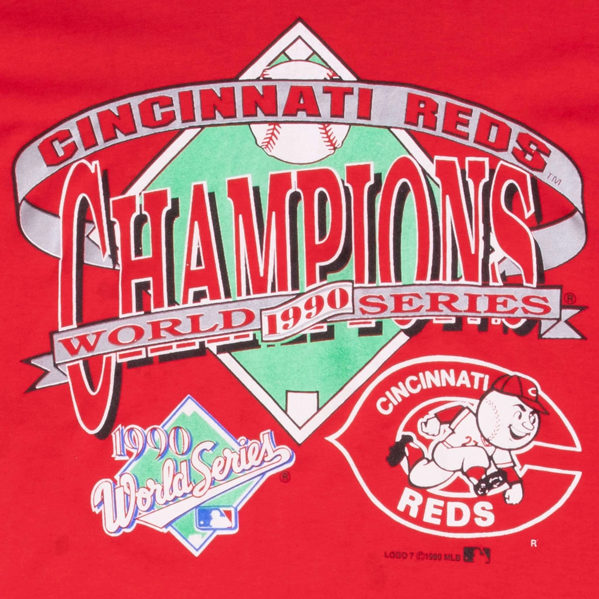 VINTAGE MLB CINCINNATI REDS WORLD CHAMPIONS TEE SHIRT 1990 MEDIUM MADE IN USA