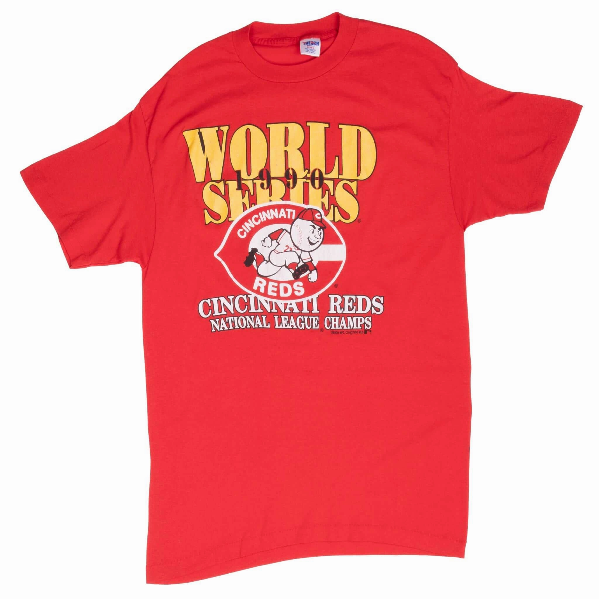 VINTAGE MLB CINCINNATI REDS WORLD CHAMPIONS TEE SHIRT 1990 MEDIUM MADE IN USA