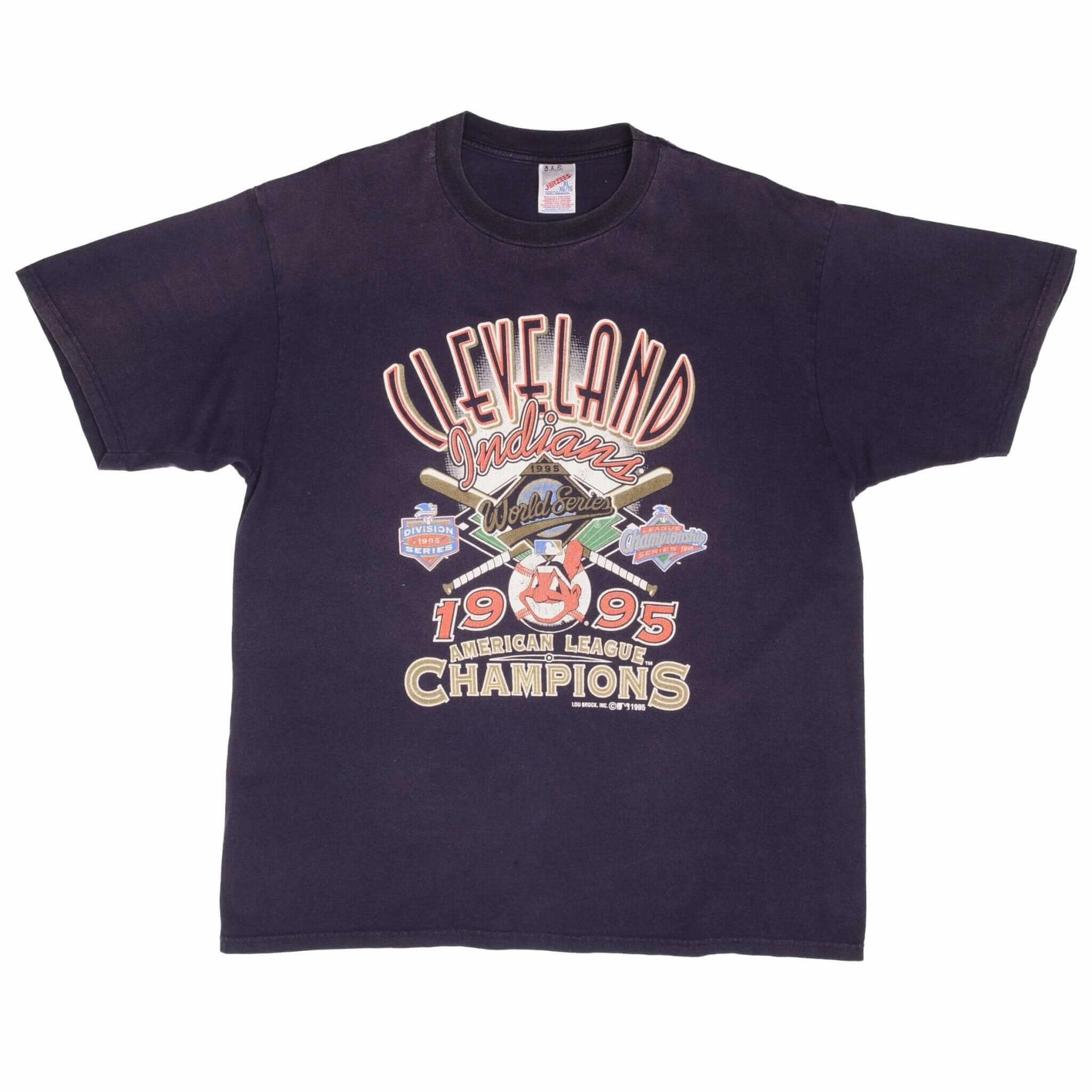 VINTAGE MLB CLEVELAND INDIANS AMERICAN LEAGUE CHAMPIONS 1995 TEE SHIRT SIZE XL