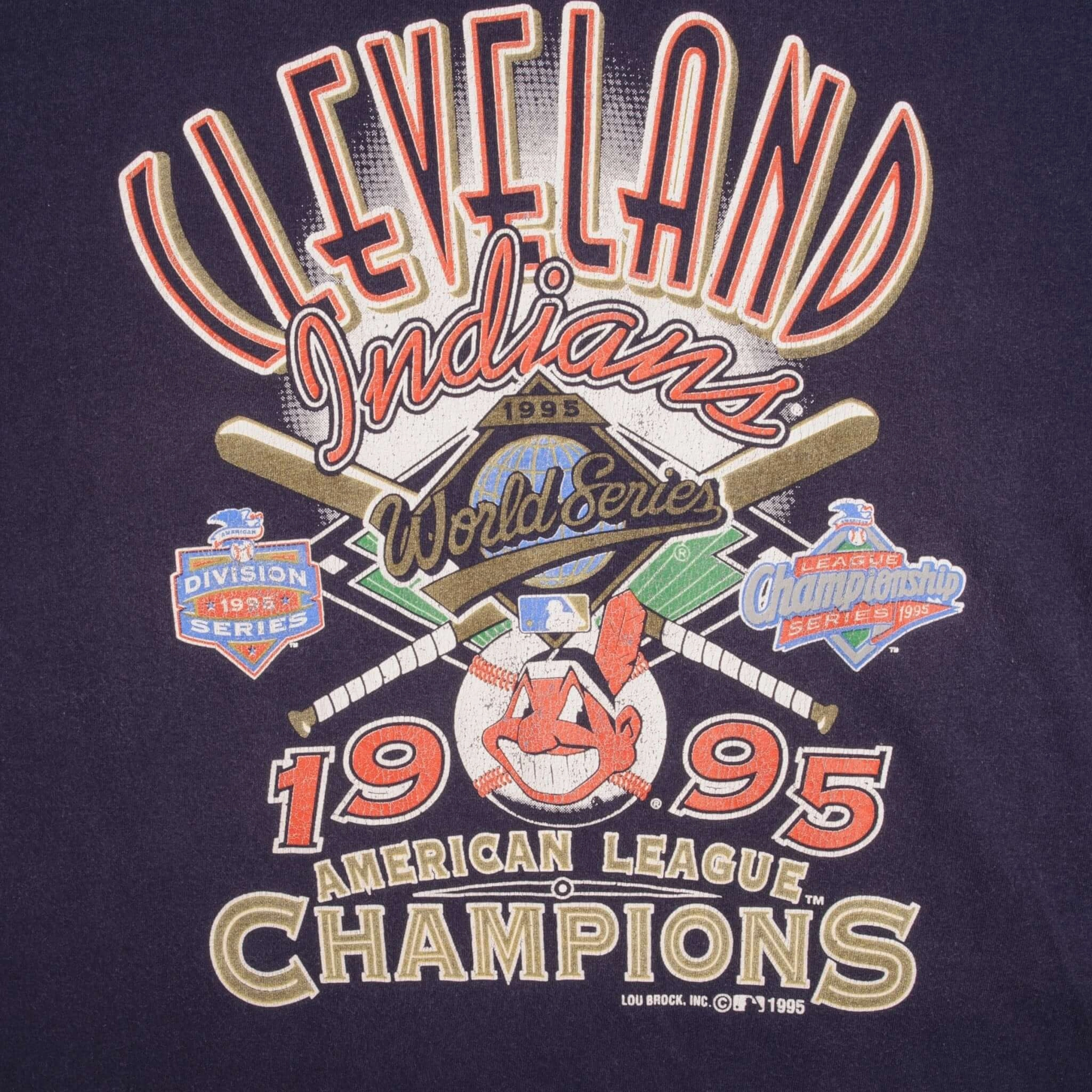 VINTAGE MLB CLEVELAND INDIANS AMERICAN LEAGUE CHAMPIONS 1995 TEE SHIRT SIZE XL