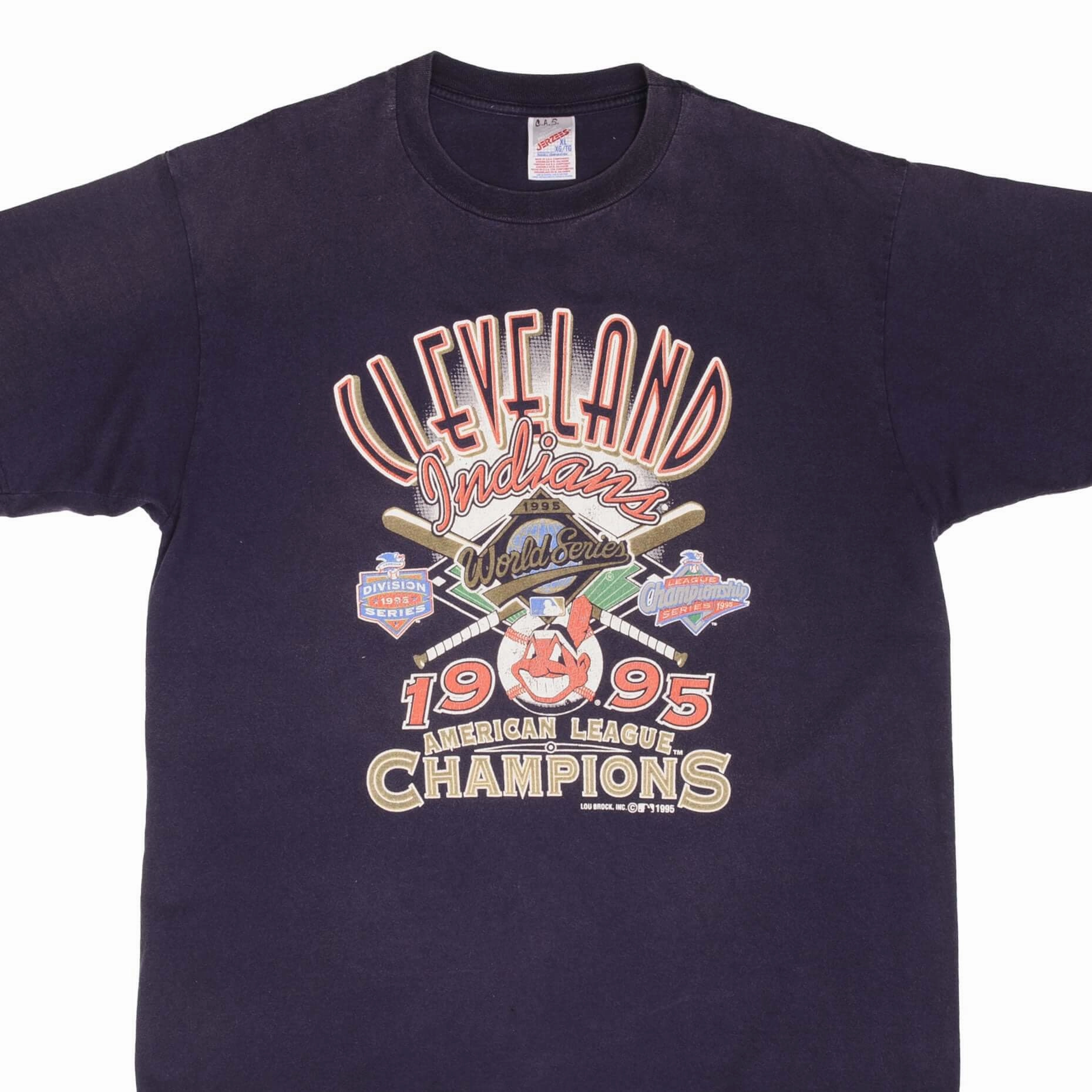 VINTAGE MLB CLEVELAND INDIANS AMERICAN LEAGUE CHAMPIONS 1995 TEE SHIRT SIZE XL