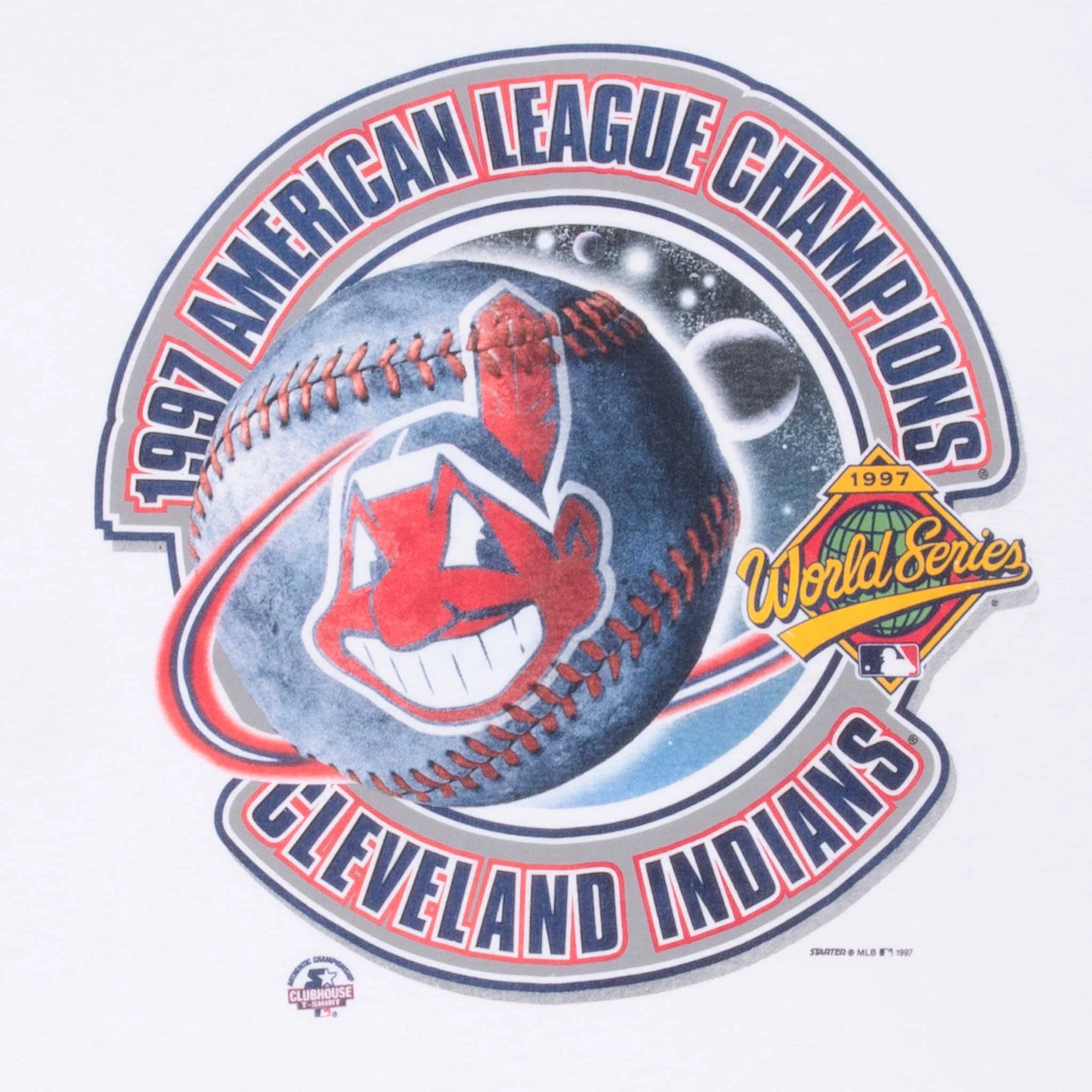 VINTAGE MLB CLEVELAND INDIANS AMERICAN LEAGUE CHAMPIONS 1997 TEE SHIRT 2XL