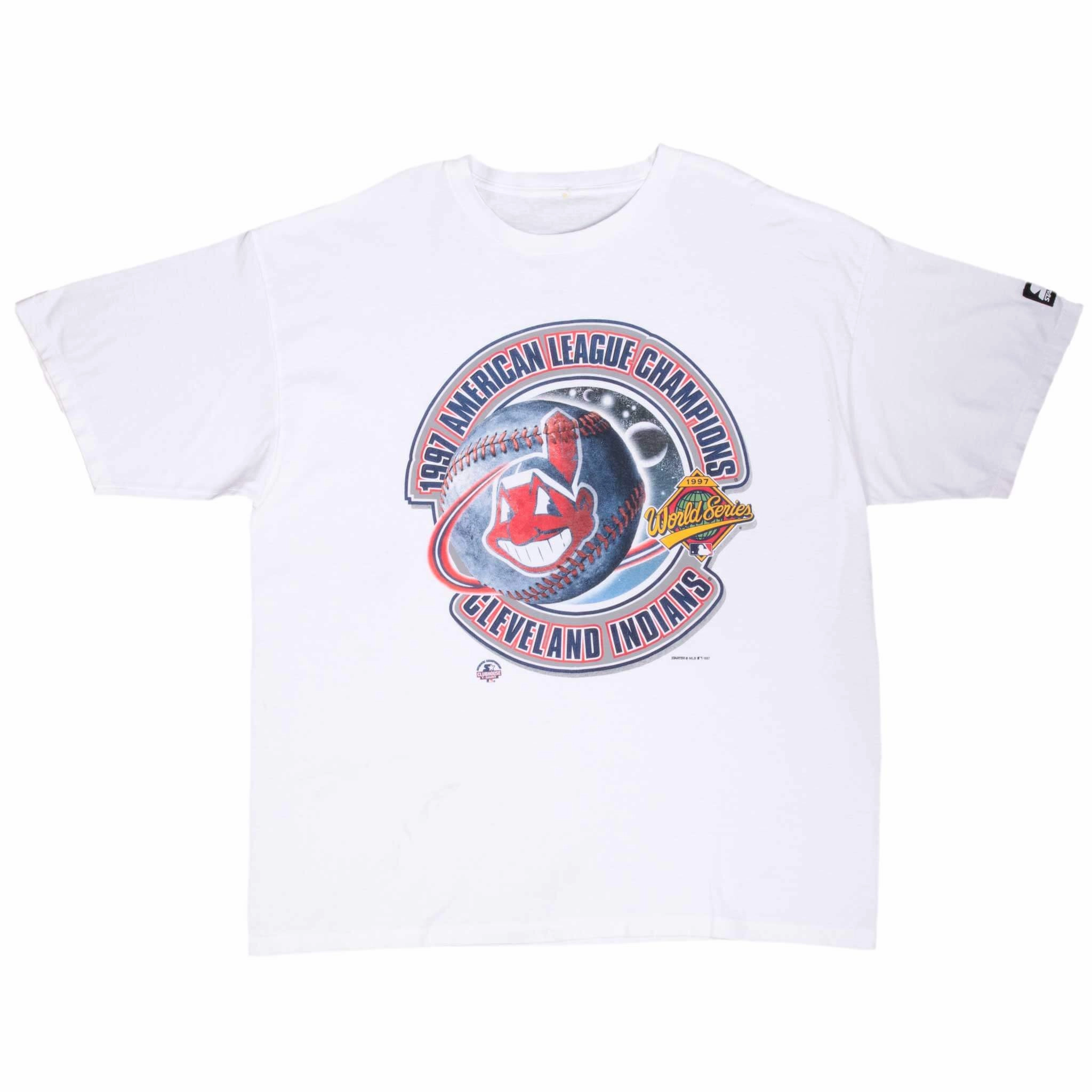 VINTAGE MLB CLEVELAND INDIANS AMERICAN LEAGUE CHAMPIONS 1997 TEE SHIRT 2XL