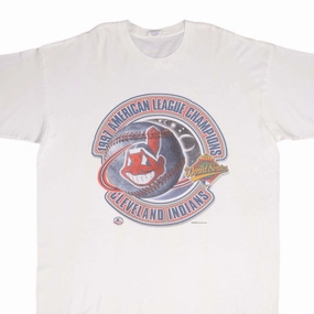 VINTAGE MLB CLEVELAND INDIANS AMERICAN LEAGUE CHAMPIONS 1997 TEE SHIRT SIZE XL