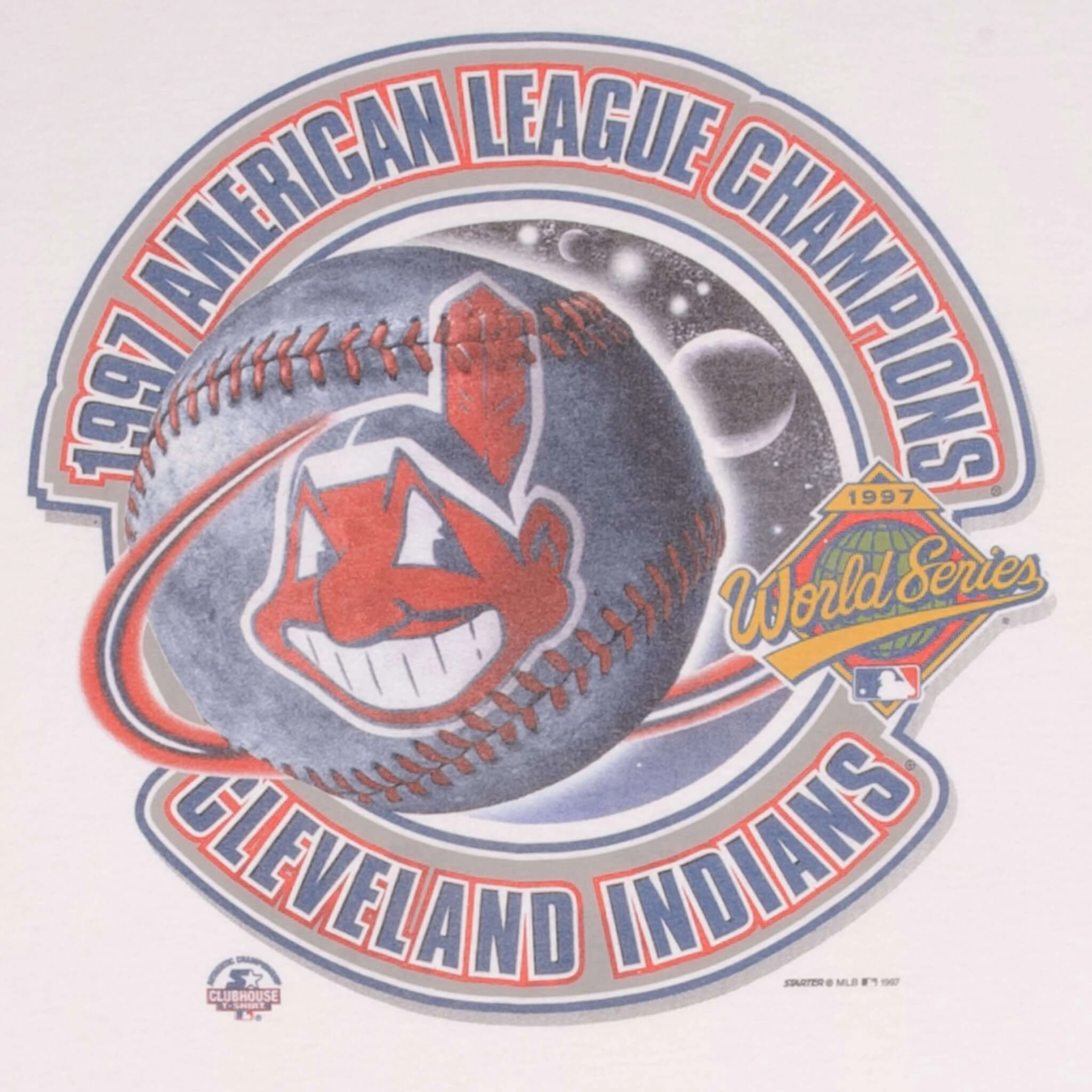 VINTAGE MLB CLEVELAND INDIANS AMERICAN LEAGUE CHAMPIONS 1997 TEE SHIRT SIZE XL