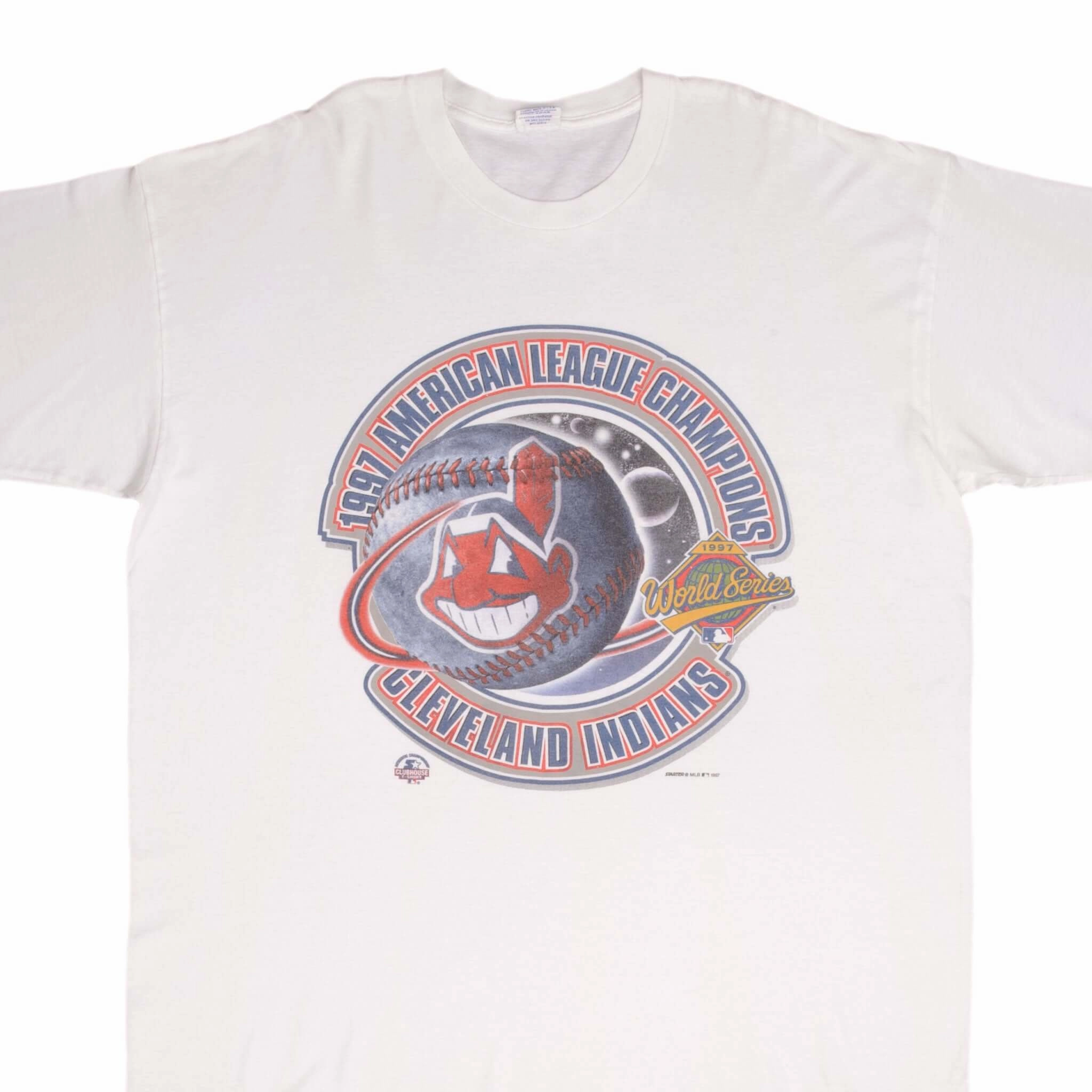 VINTAGE MLB CLEVELAND INDIANS AMERICAN LEAGUE CHAMPIONS 1997 TEE SHIRT SIZE XL