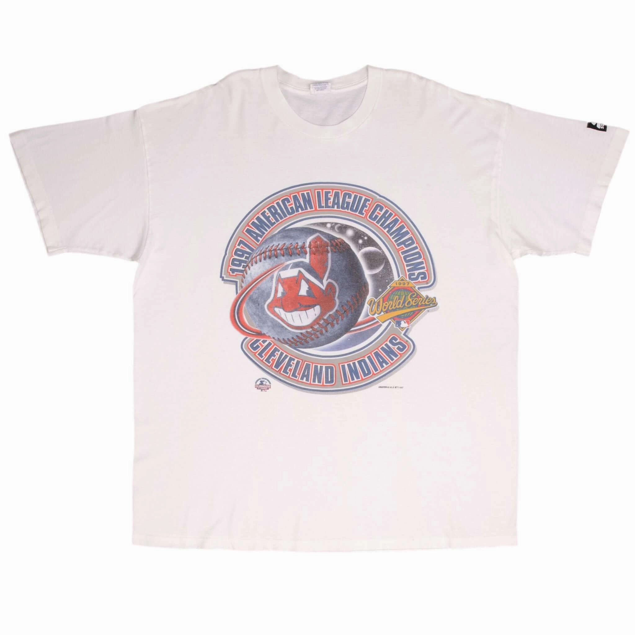 VINTAGE MLB CLEVELAND INDIANS AMERICAN LEAGUE CHAMPIONS 1997 TEE SHIRT SIZE XL