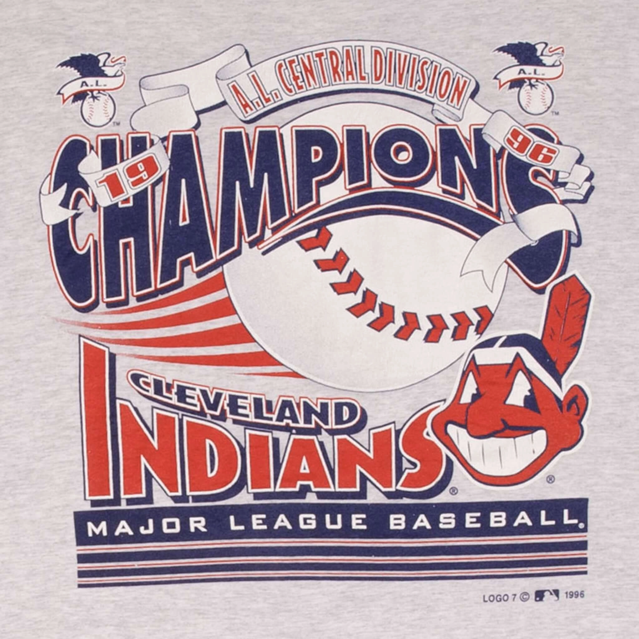VINTAGE MLB CLEVELAND INDIANS CENTRAL DIVISION CHAMPIONS 1996 TEE SHIRT SIZE XL