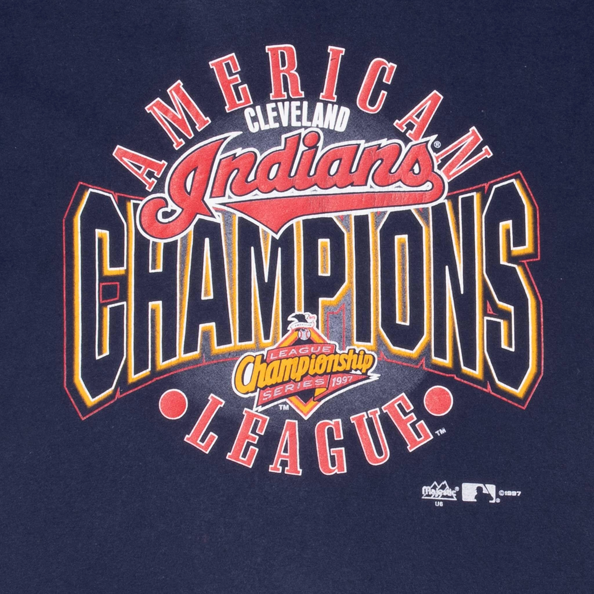 VINTAGE MLB CLEVELAND INDIANS CHAMPIONS 1997 TEE SHIRT MEDIUM MADE IN USA