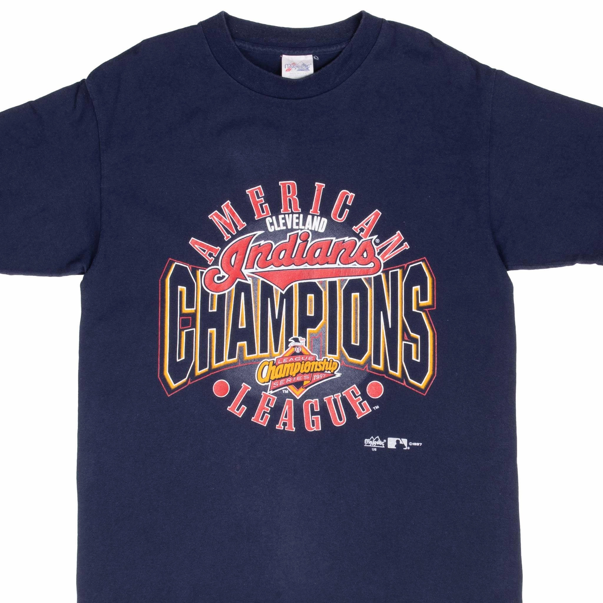 VINTAGE MLB CLEVELAND INDIANS CHAMPIONS 1997 TEE SHIRT MEDIUM MADE IN USA