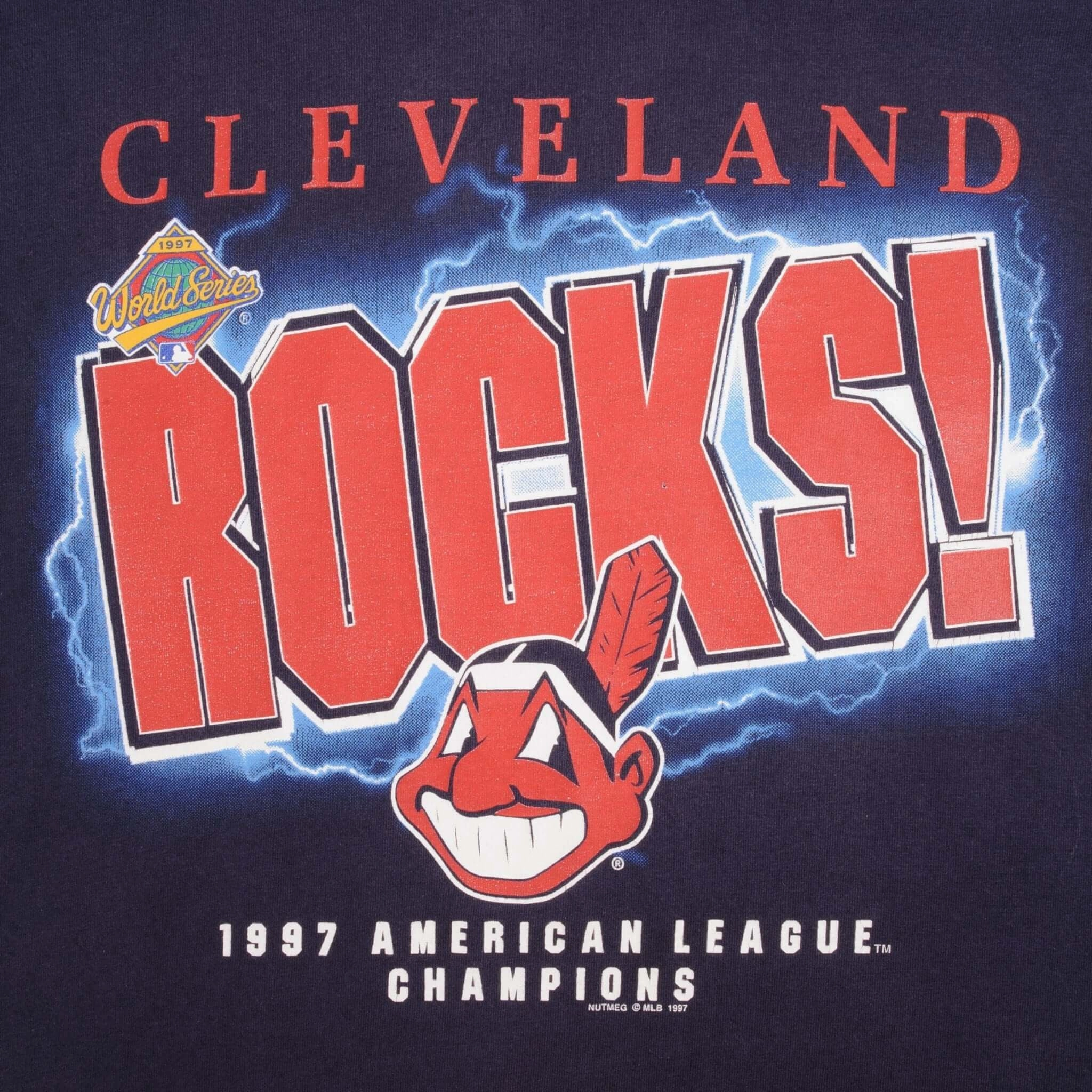 VINTAGE MLB CLEVELAND INDIANS CHAMPIONS 1997 TEE SHIRT SIZE LARGE