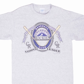 VINTAGE MLB COLORADO ROCKIES 1991 GREY TEE SHIRT MEDIUM MADE IN USA