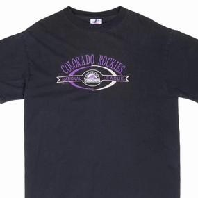 VINTAGE MLB COLORADO ROCKIES EMBROIDERED BLACK TEE SHIRT 2000 LARGE