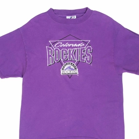 VINTAGE MLB COLORADO ROCKIES EMBROIDERED PURPLE TEE SHIRT 1990S MEDIUM