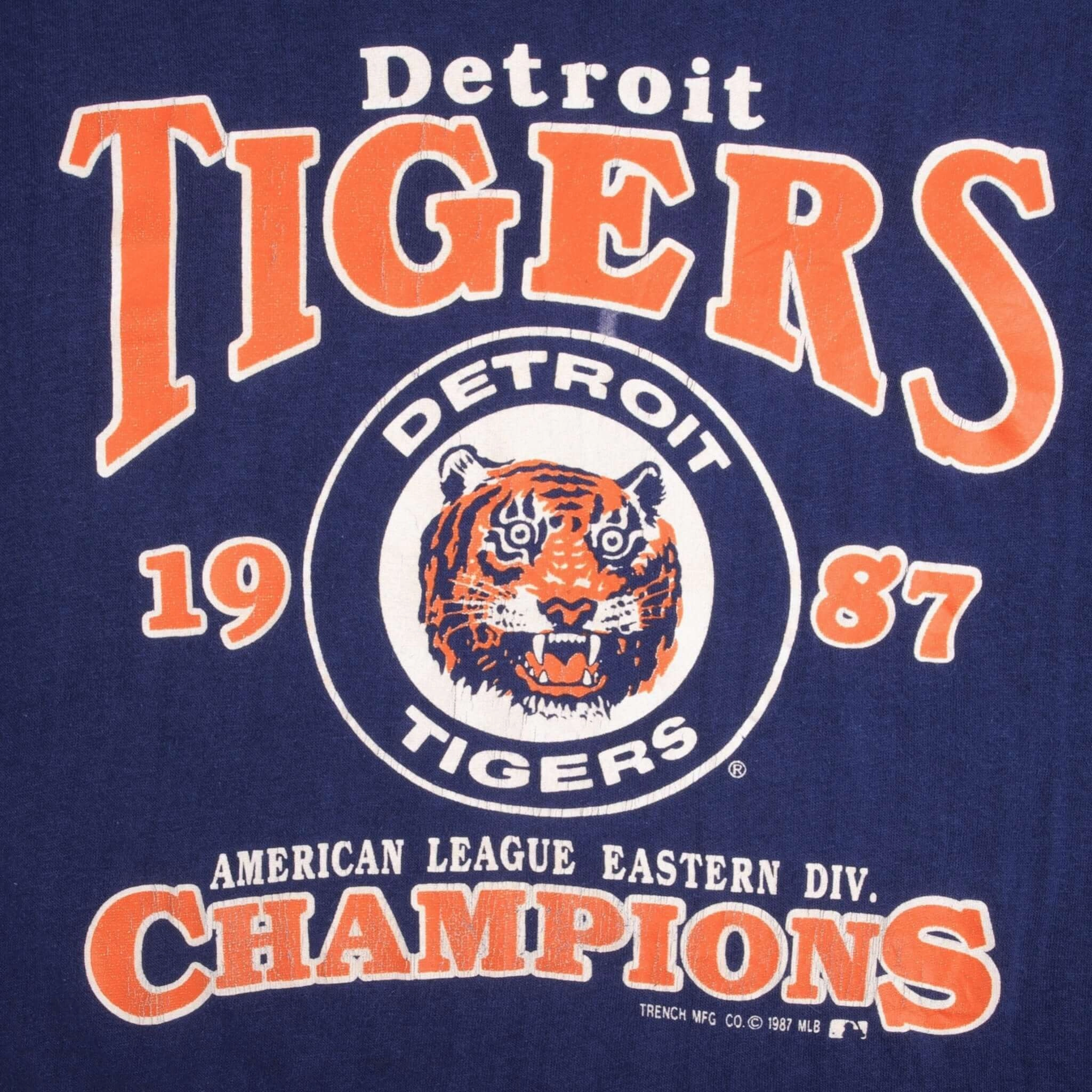 VINTAGE MLB DETROIT TIGERS CHAMPIONS 1987 TEE SHIRT SIZE LARGE MADE IN USA