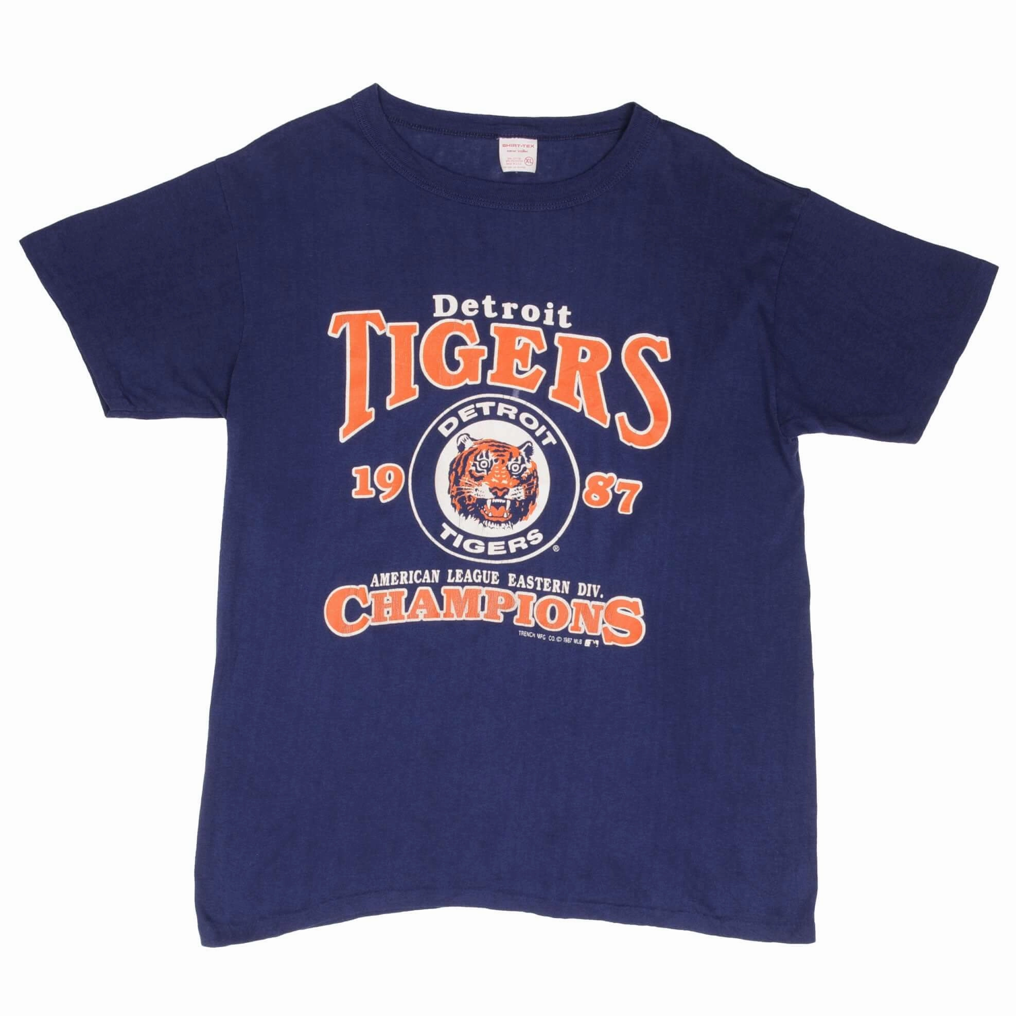 VINTAGE MLB DETROIT TIGERS CHAMPIONS 1987 TEE SHIRT SIZE LARGE MADE IN USA
