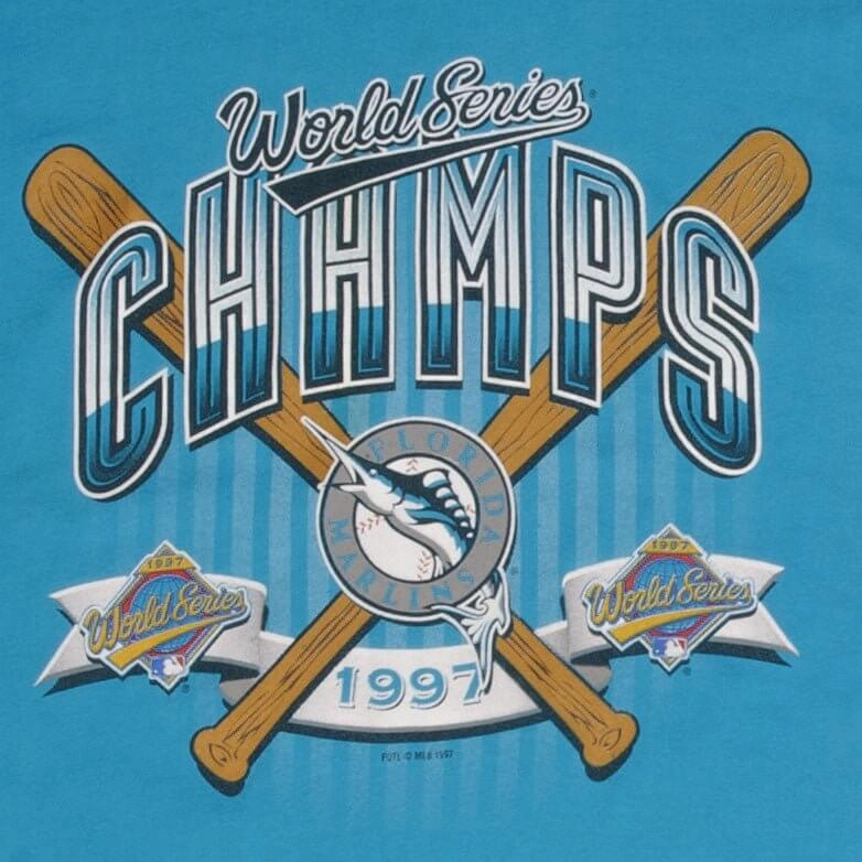 VINTAGE MLB FLORIDA MARLINS WORLD CHAMPIONS 1997 TEE SHIRT MEDIUM MADE IN USA