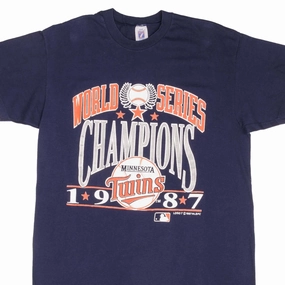 VINTAGE MLB MINNESOTA TWINS WORLD CHAMPIONS 1987 TEE SHIRT SZE LARGE MADE IN USA